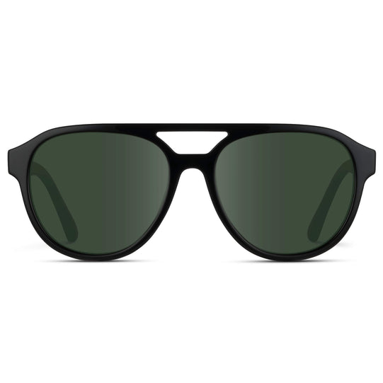 Black / G15 Lens || Black Aviator Frame with Green Prescription Sunglass Lenses