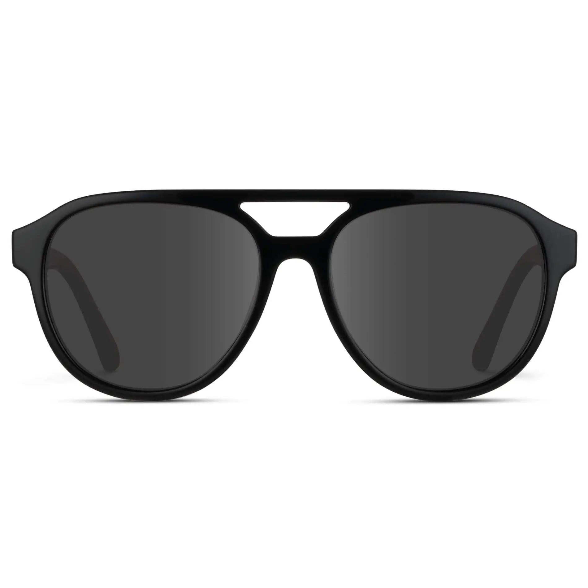 Black / Grey || Front view of Men's Aviator Style Prescription Sunglasses with Black Frame and Grey Prescription Lenses
