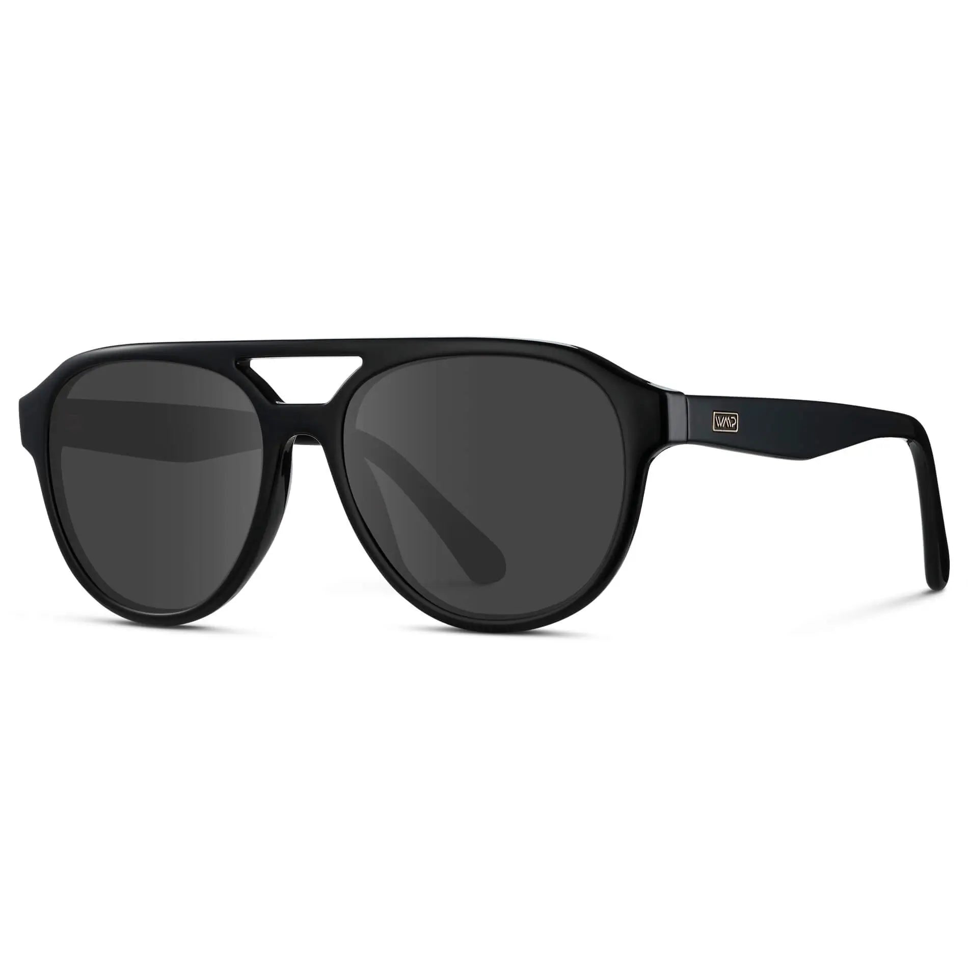 Black / Grey || Side view of Men's Aviator Style Prescription Sunglasses with Black Frame and Grey Prescription Lenses