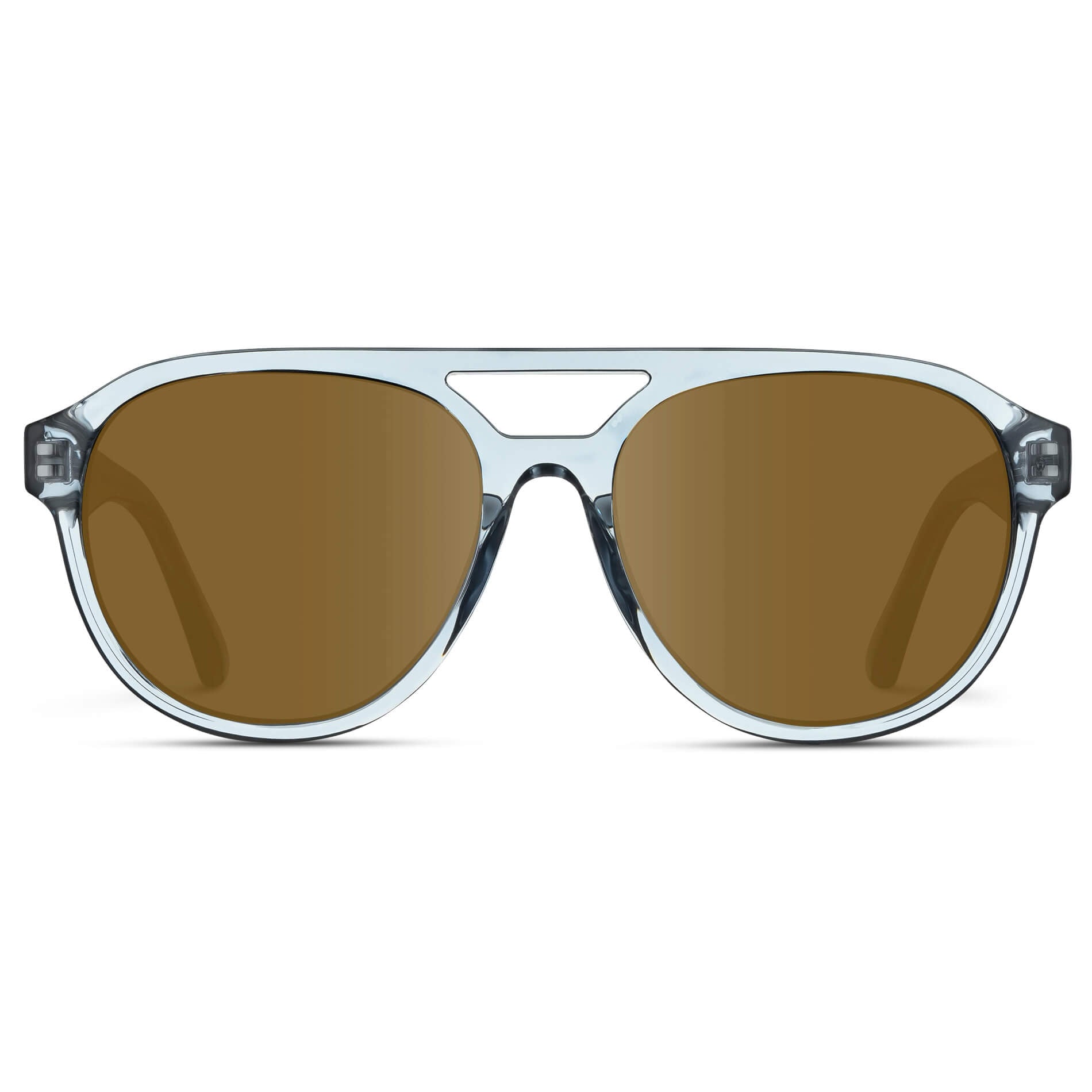 Denim Blue / Amber Lens || Blue Aviator Frame with Brown Prescription Sunglass Lenses