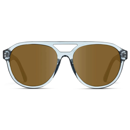 Denim Blue / Amber Lens || Blue Aviator Frame with Brown Prescription Sunglass Lenses