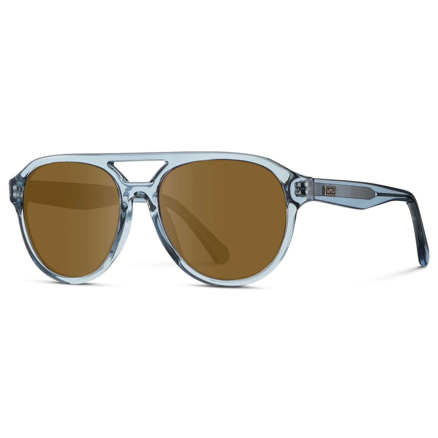 Denim Blue / Amber Lens || Blue Aviator Frame with Brown Prescription Sunglass Lenses