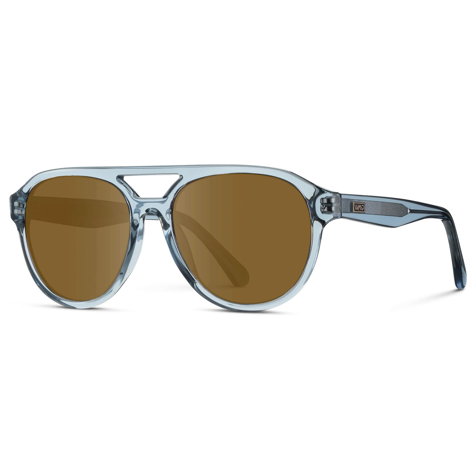 Denim Blue / Amber Lens || Blue Aviator Frame with Brown Prescription Sunglass Lenses