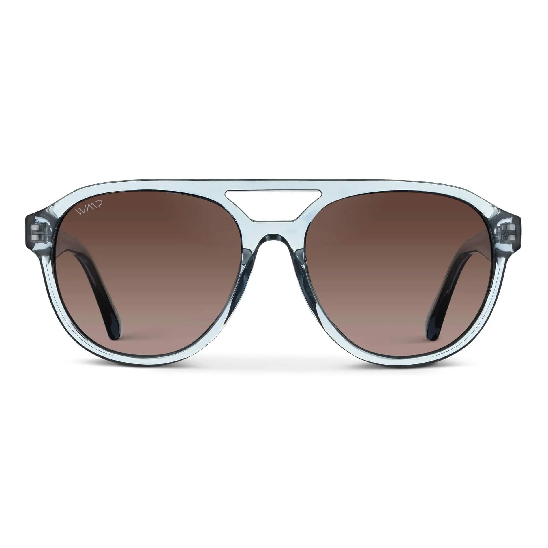 Denim Blue / Brown Gradient Lens || Blue Aviator Frame Sunglasses with Brown Polarized Lenses