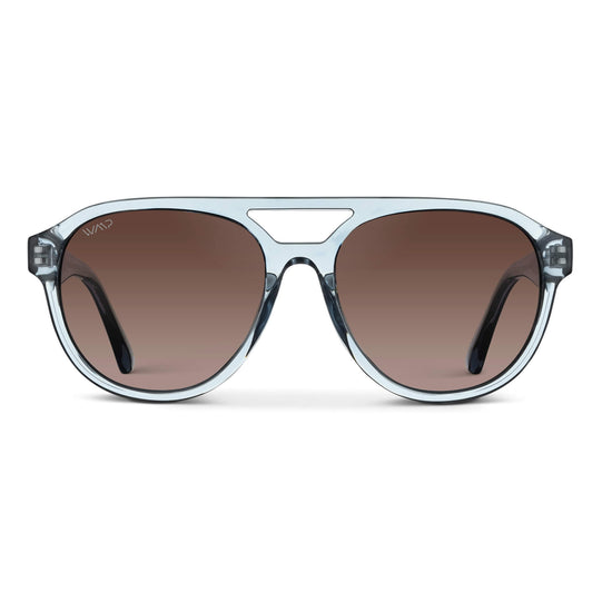 Denim Blue / Brown Gradient Lens || Blue Aviator Frame Sunglasses with Brown Polarized Lenses