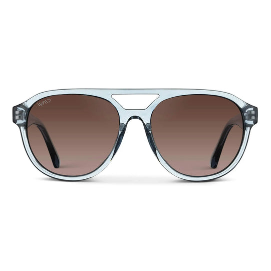 Denim Blue / Brown Gradient Lens || Blue Aviator Frame Sunglasses with Brown Polarized Lenses