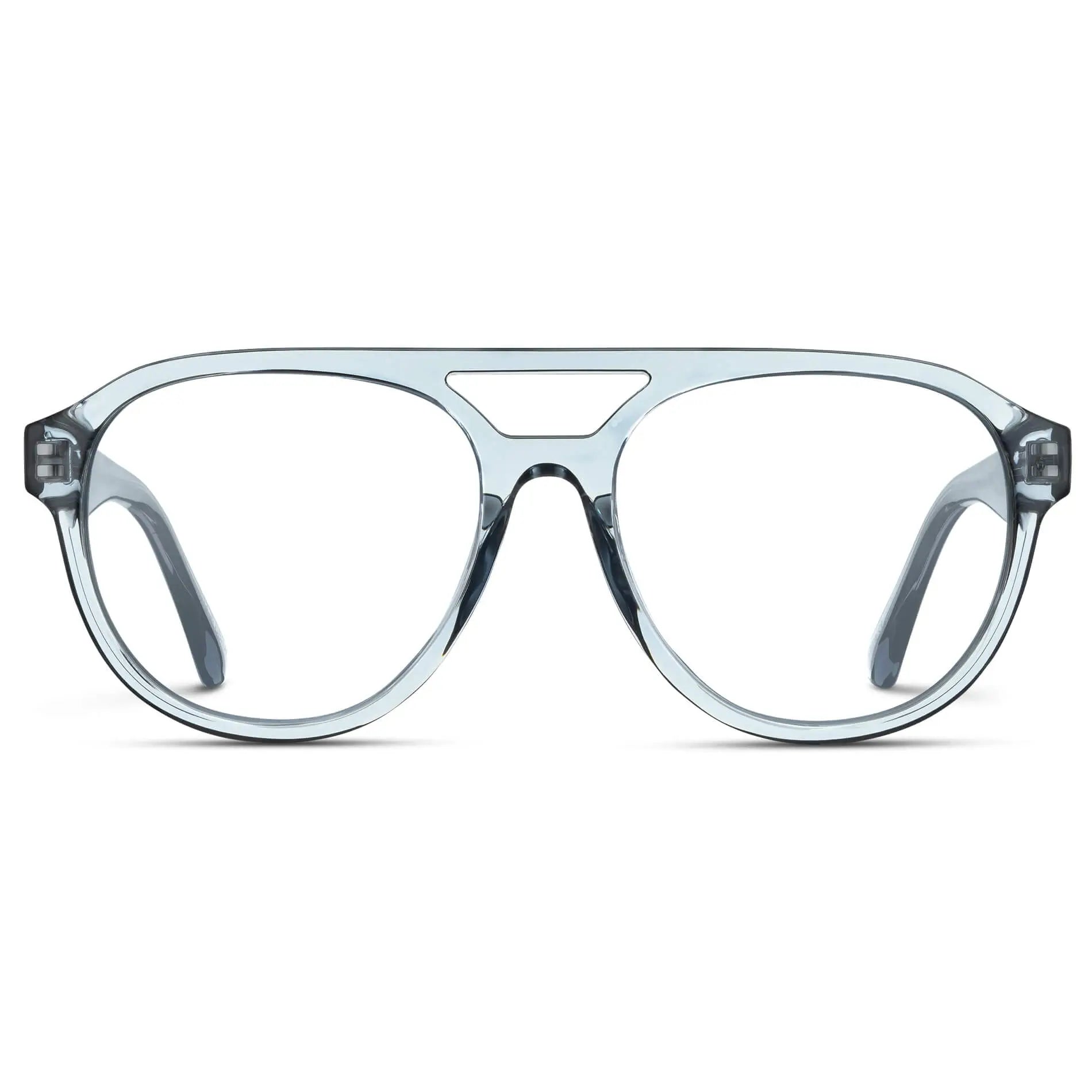 Denim Blue || Men's Aviator Prescription Glasses with Denim Blue Frame and Clear Lenses on a white background