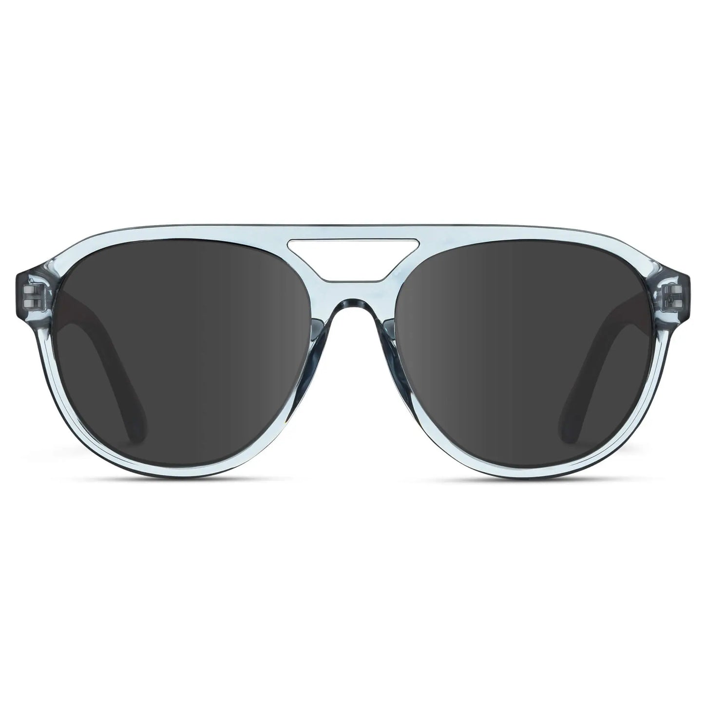 Denim Blue / Grey || Front view of Men's Aviator Style Prescription Sunglasses with Blue Frame and Grey Prescription Lenses