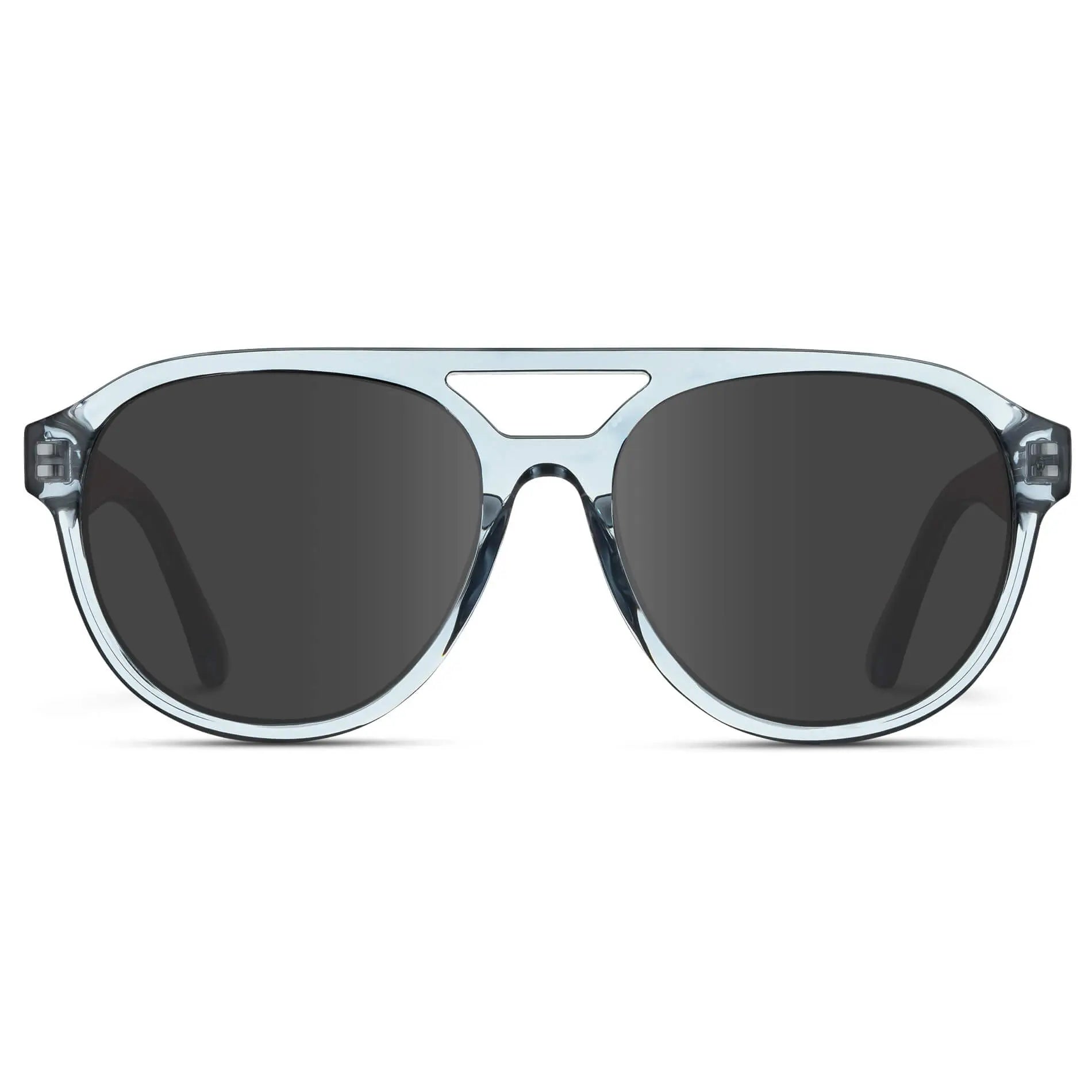 Denim Blue / Grey || Front view of Men's Aviator Style Prescription Sunglasses with Blue Frame and Grey Prescription Lenses