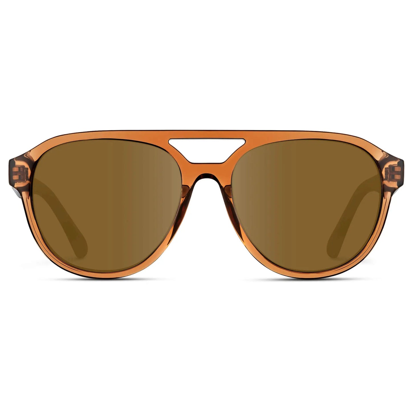 Crystal Copper / Amber || Front view of Men's Aviator Style Prescription Sunglasses with Brown Frame and Brown Prescription Lenses