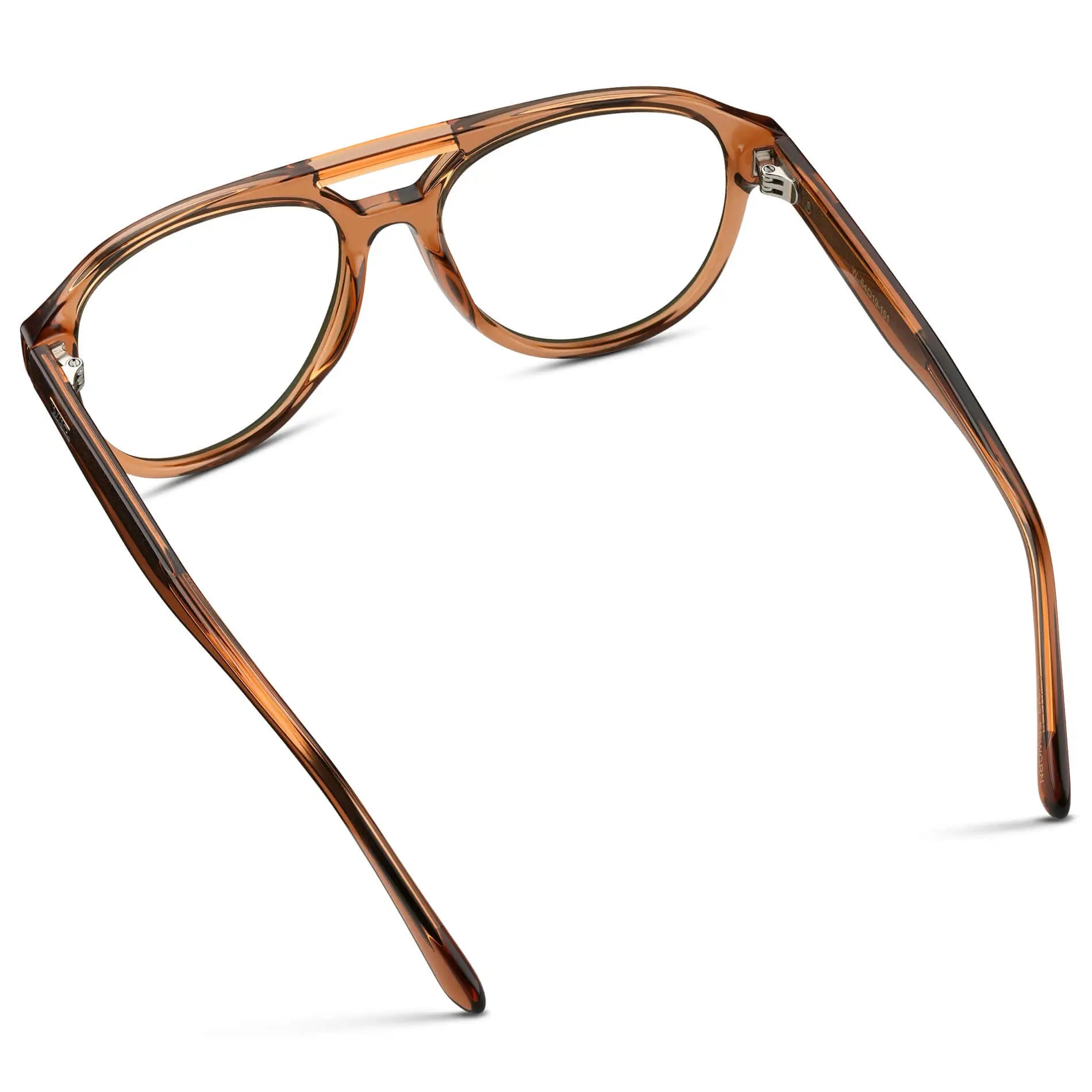Crystal Copper || Back view of Men's Aviator Prescription Glasses with Crystal Copper Frame and Clear Lenses on a white background
