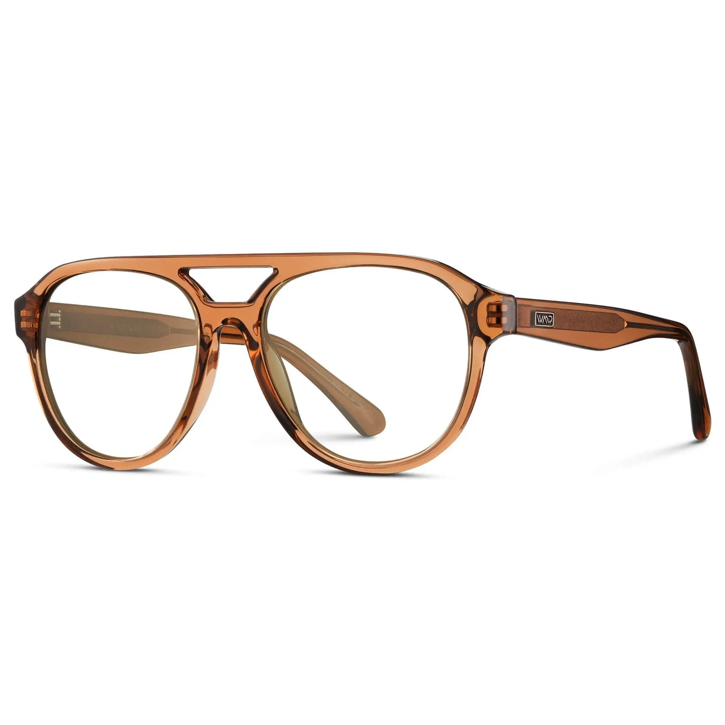Crystal Copper || Side view of Men's Aviator Prescription Glasses with Crystal Copper Frame and Clear Lenses on a white background