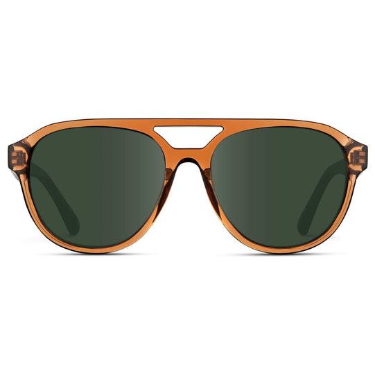 Crystal Copper / G15 Lens || Brown Aviator Frame with Green Prescription Sunglass Lenses