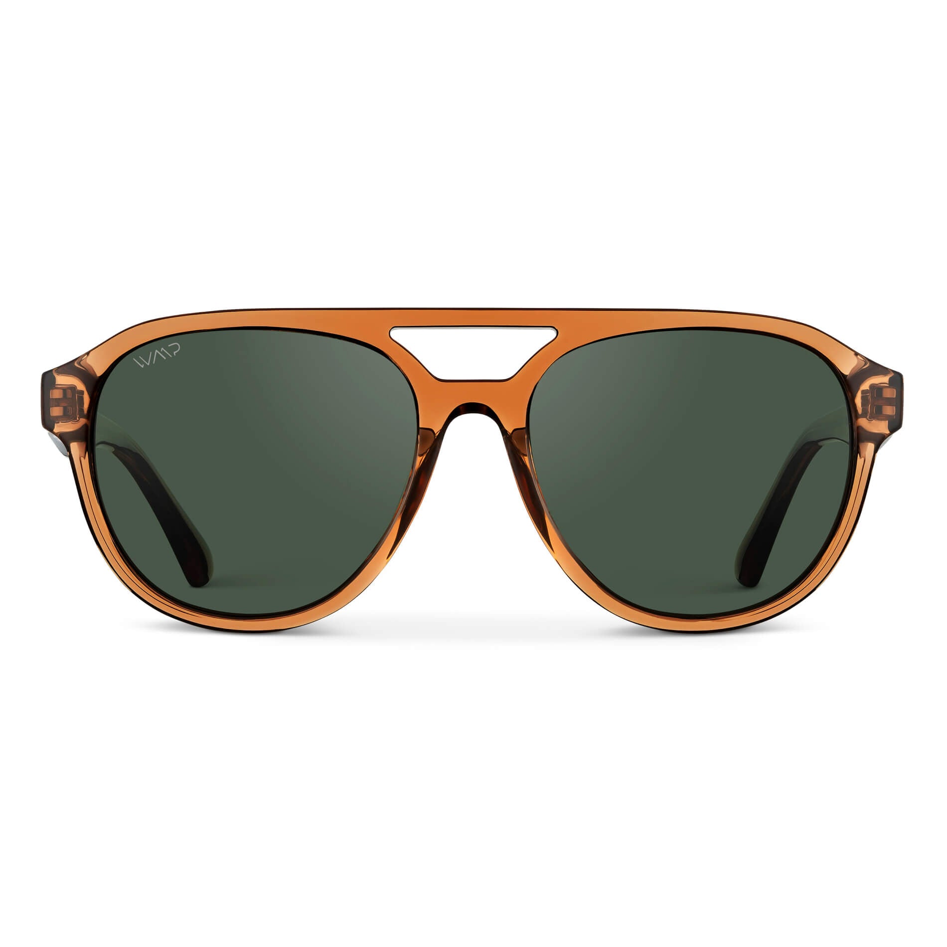 Crystal Copper / Smoke Green Lens || Brown Aviator Frame Sunglasses with Green Polarized Lenses