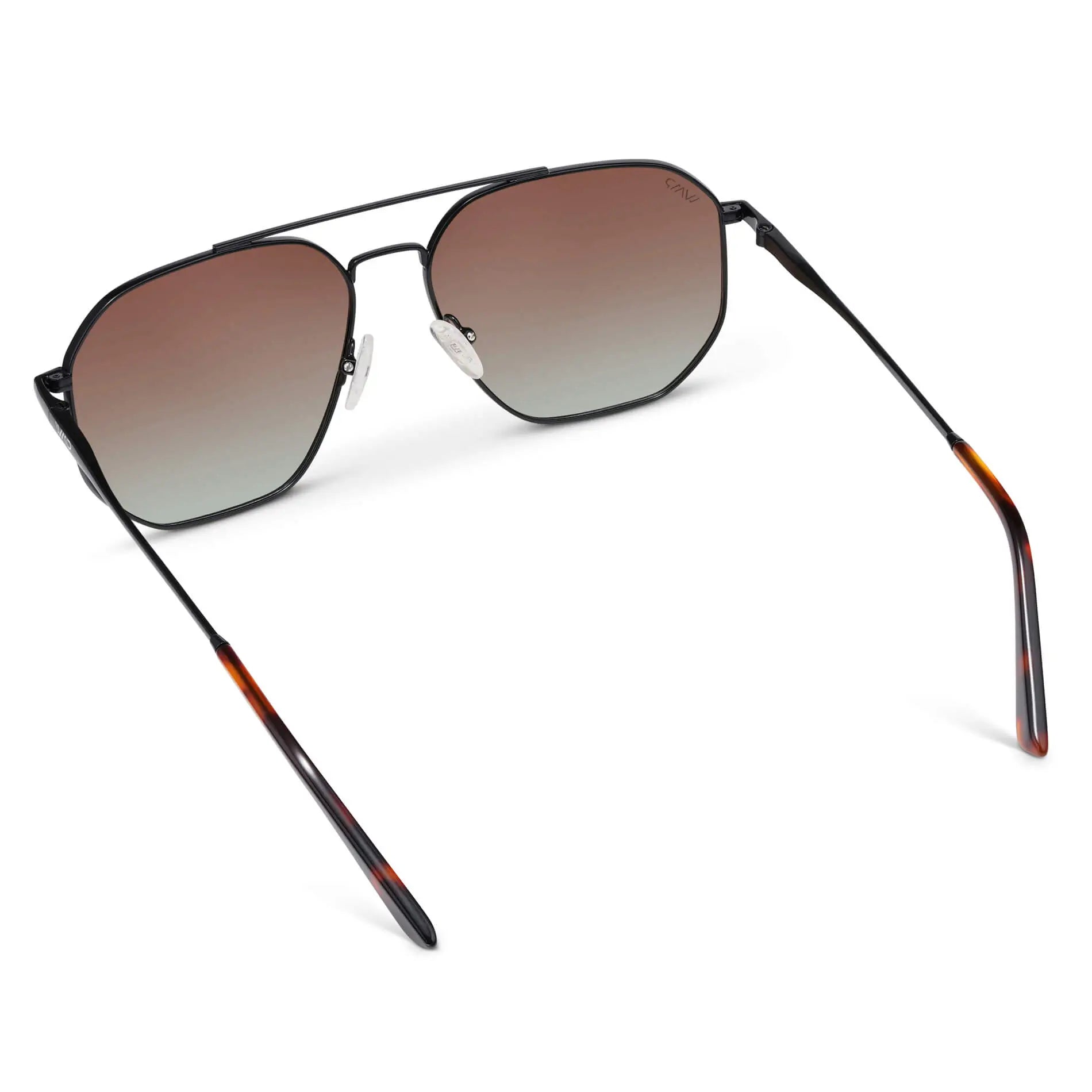 Black Carbon / Gradient Brown Lens || Men's Modern Double Bridge Aviator Sunglasses with Black Frame and Gradient Brown Polarized Lenses
