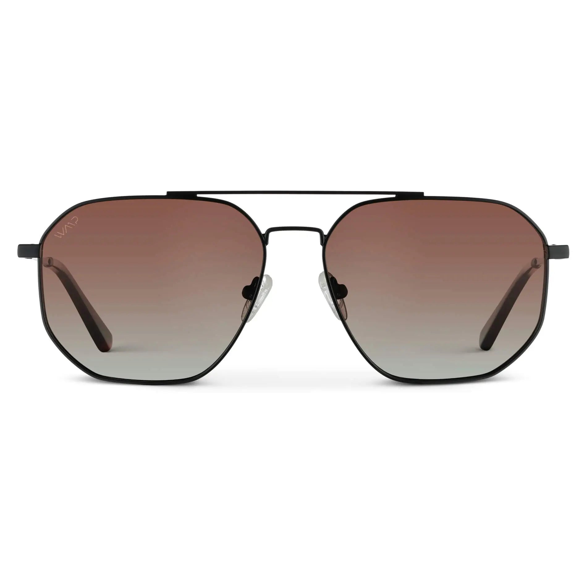 Black Carbon / Gradient Brown Lens || Men's Modern Double Bridge Aviator Sunglasses with Black Frame and Gradient Brown Polarized Lenses