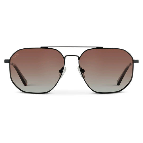 Black Carbon / Gradient Brown Lens || Men's Modern Double Bridge Aviator Sunglasses with Black Frame and Gradient Brown Polarized Lenses