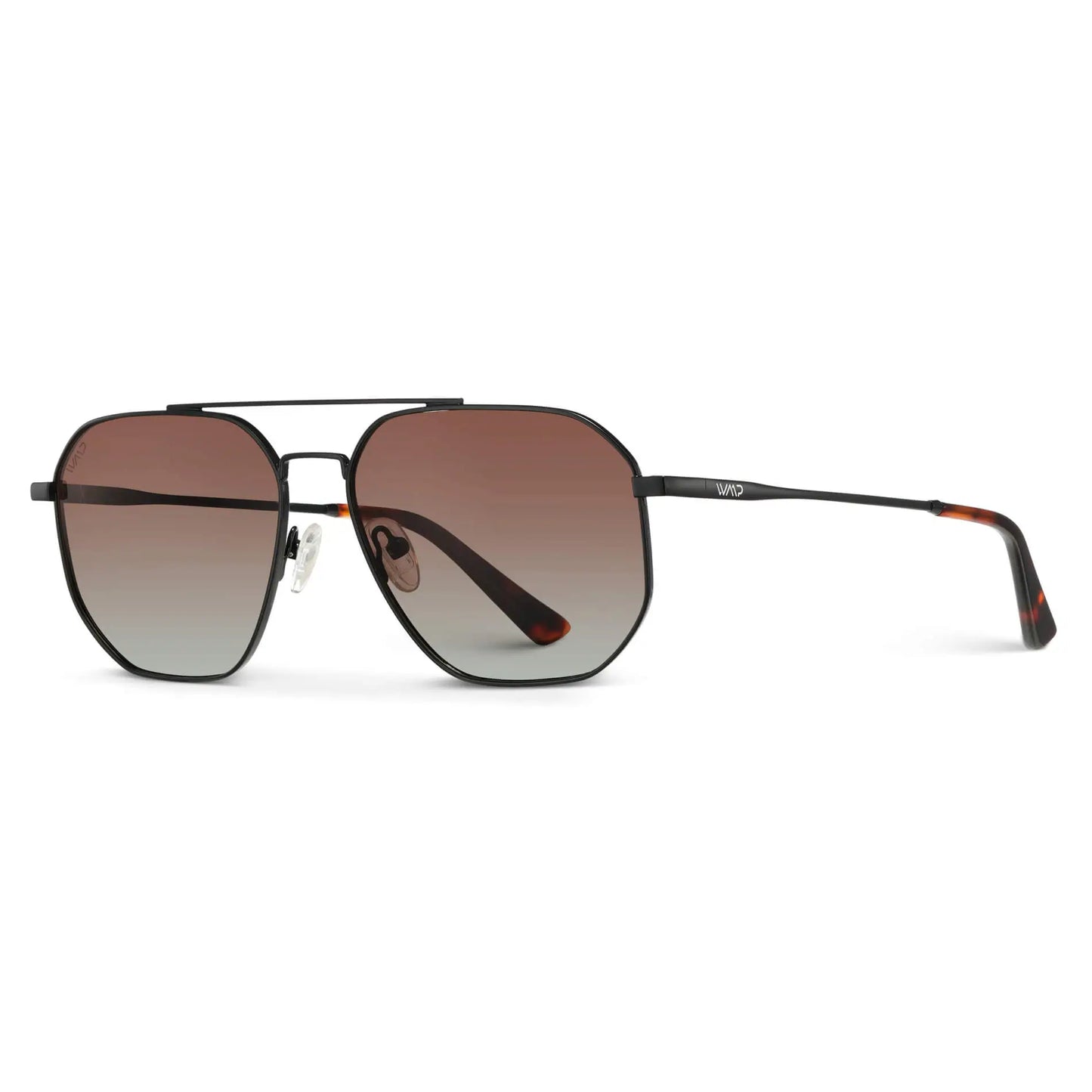 Black Carbon / Gradient Brown Lens || Men's Modern Double Bridge Aviator Sunglasses with Black Frame and Gradient Brown Polarized Lenses