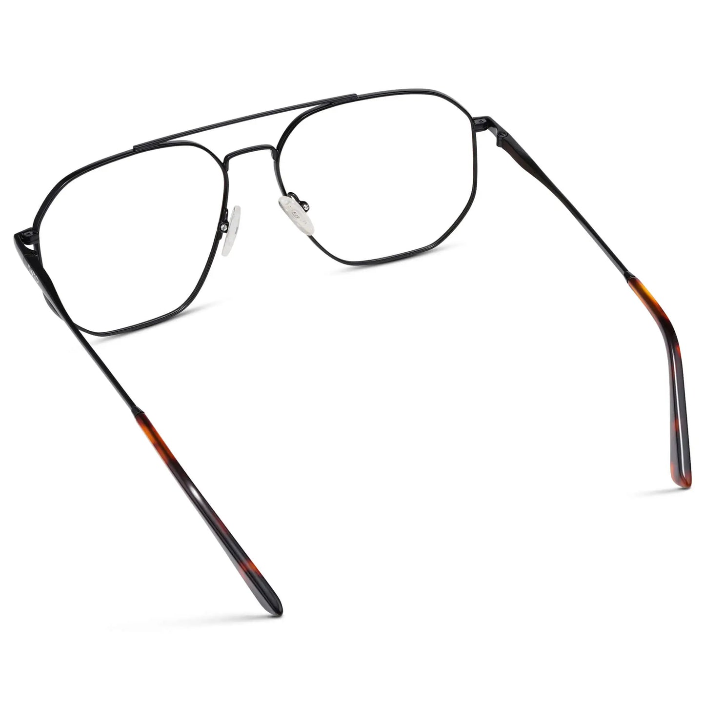 Black Carbon || Back view of Men's Double Bridge Aviator Prescription Glasses with Black Carbon Frames and Clear Lens on a white background