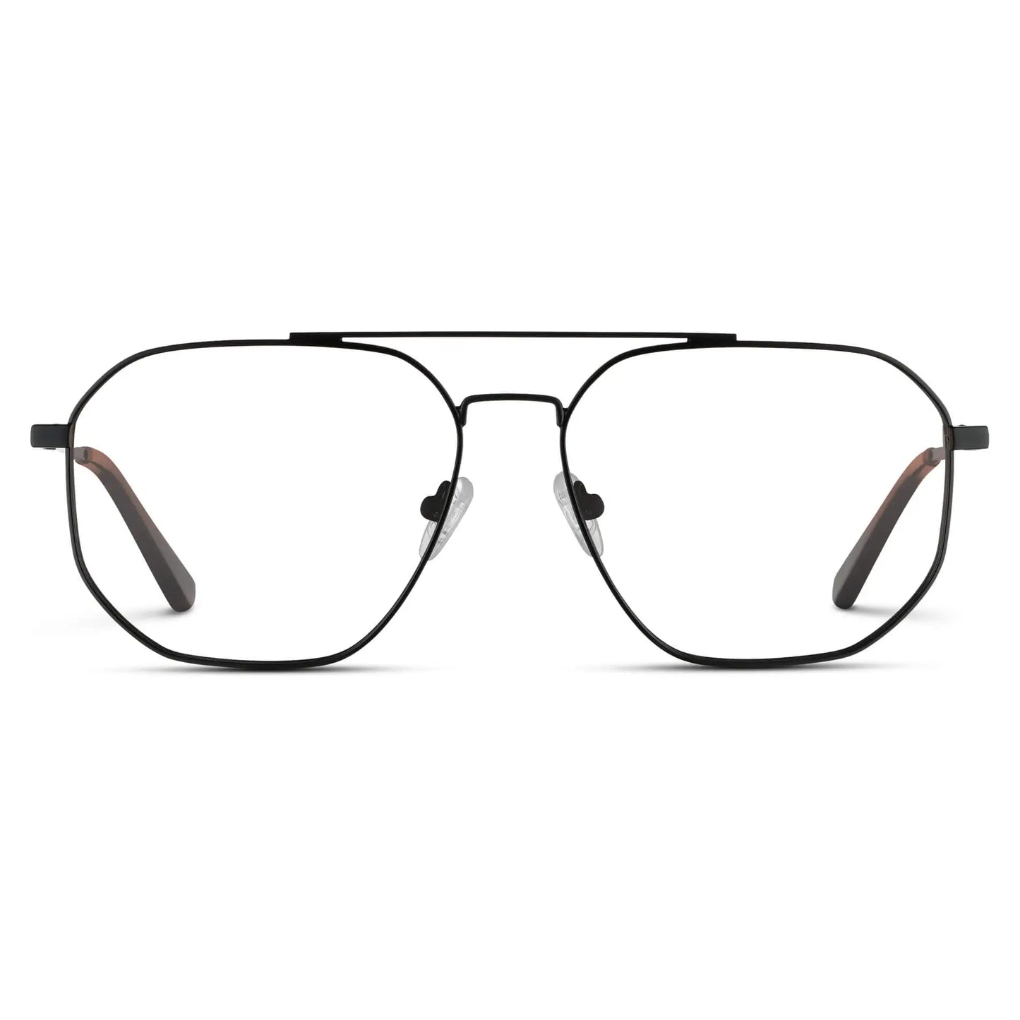 Black Carbon || Men's Double Bridge Aviator Prescription Glasses with Black Carbon Frames and Clear Lens on a white background