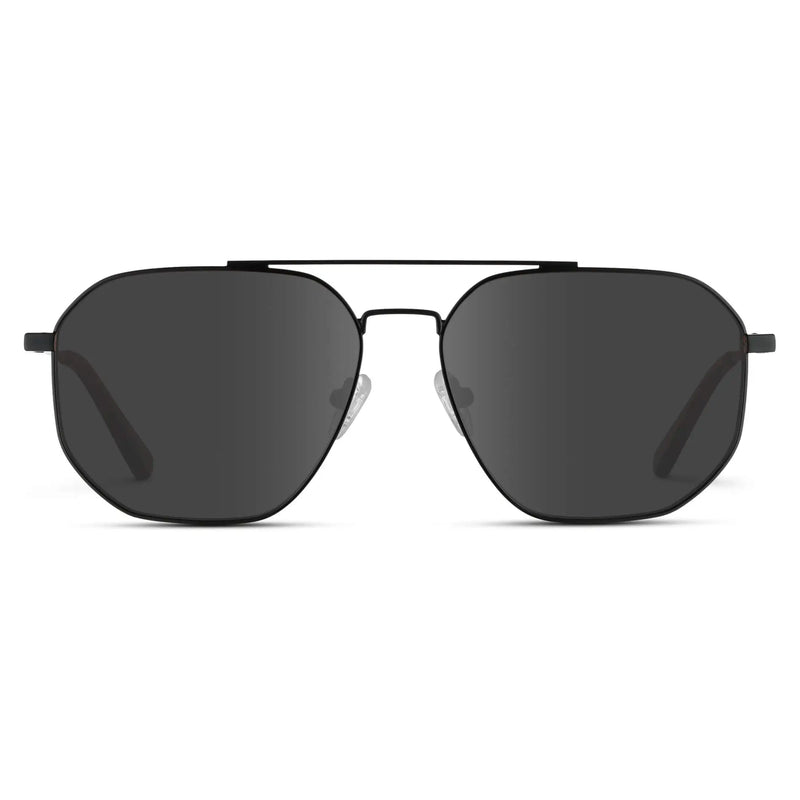 Black Carbon / Grey || Men's Double Bridge Aviator Prescription Sunglasses with Black Carbon Frame and Grey Lenses on a white background