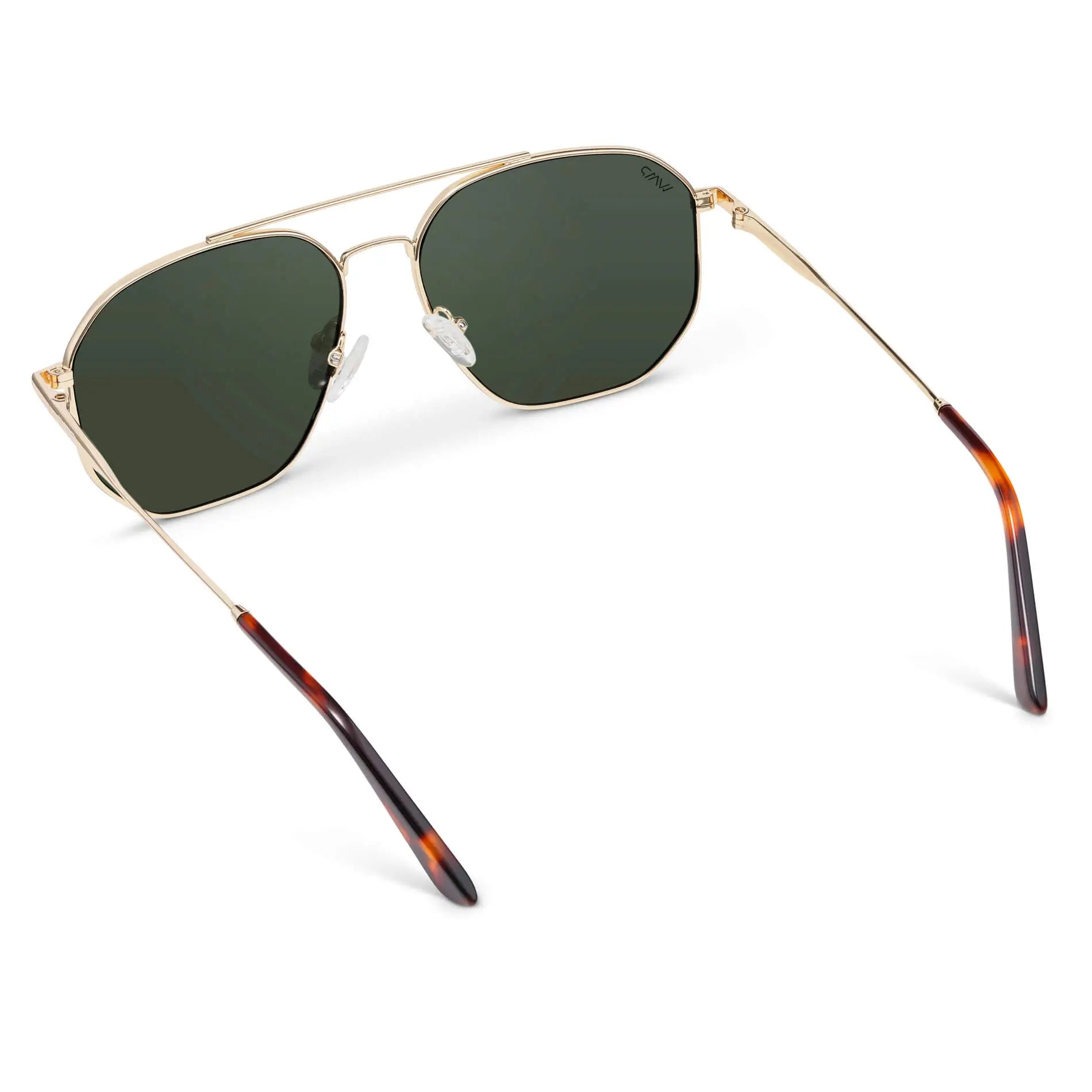 Gold / Smoke Green Lens || Men's Modern Double Bridge Aviator Sunglasses with Gold Frame and Green Polarized Lenses