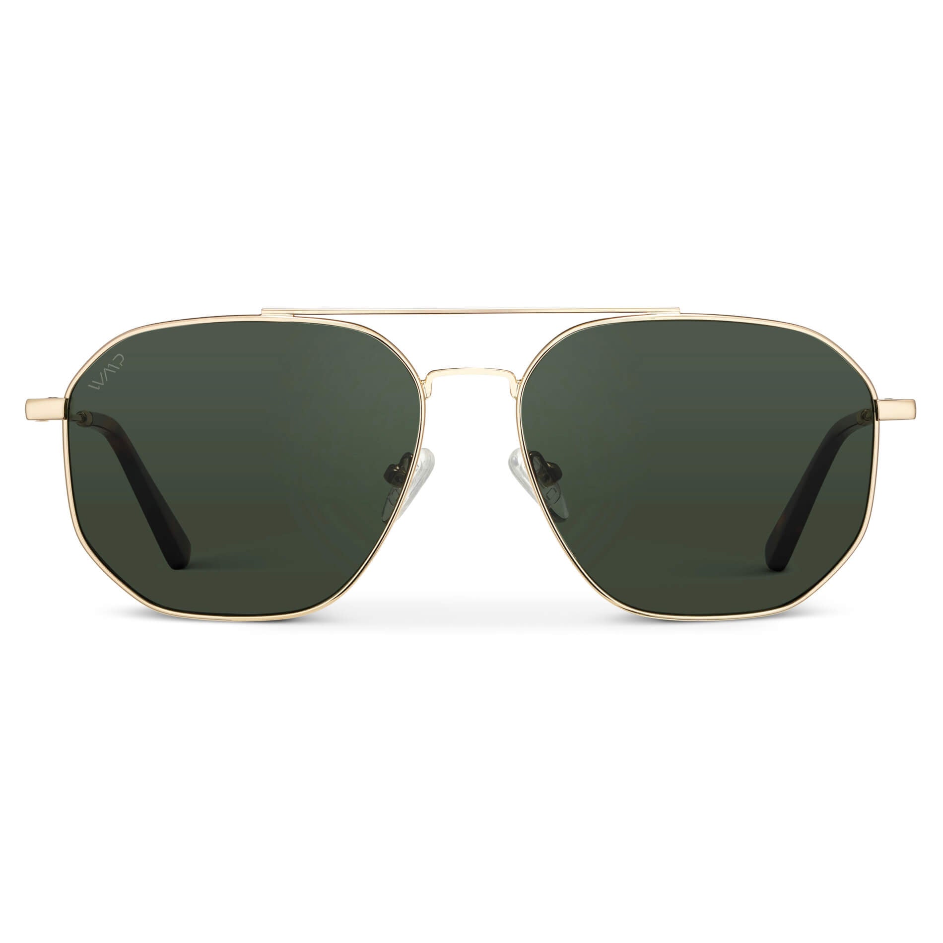 Gold / Smoke Green Lens || Modern Double Bridge Aviator Sunglasses with Gold Frame and Green Lenses