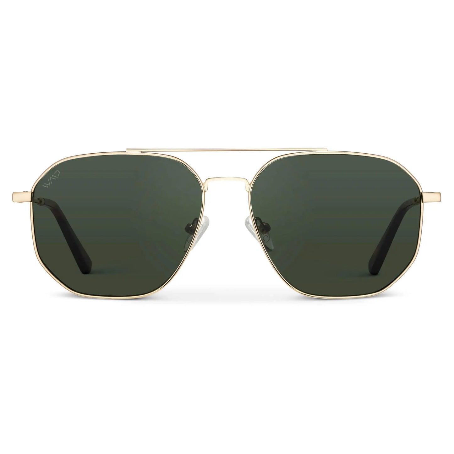 Gold / Smoke Green Lens || Men's Modern Double Bridge Aviator Sunglasses with Gold Frame and Green Polarized Lenses