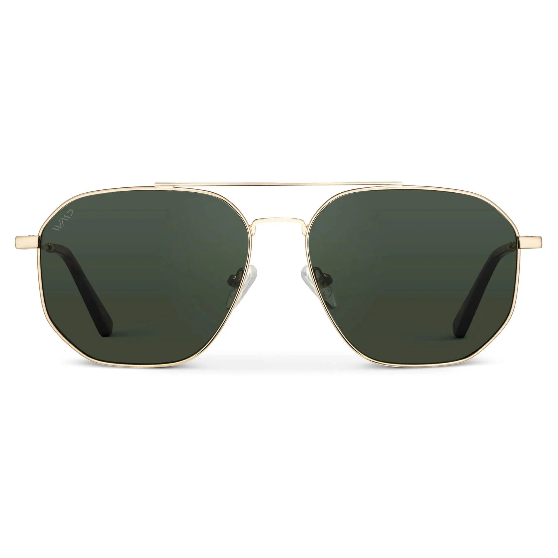 Gold / Smoke Green Lens || Men's Modern Double Bridge Aviator Sunglasses with Gold Frame and Green Polarized Lenses