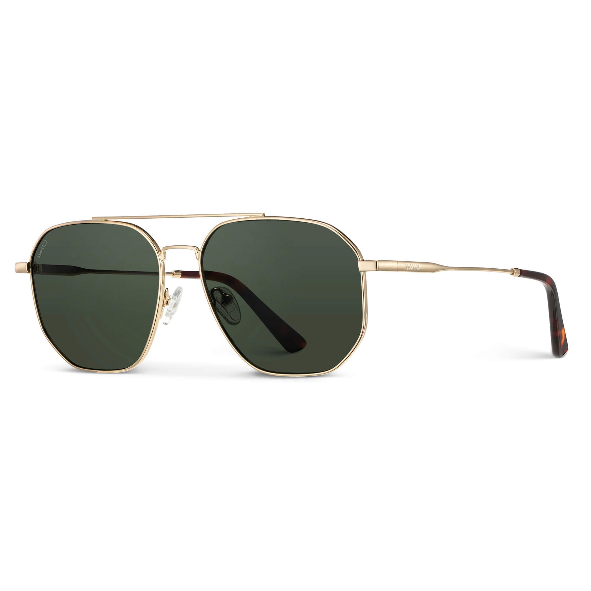 Gold / Smoke Green Lens || Modern Double Bridge Aviator Sunglasses with Gold Frame and Green Lenses