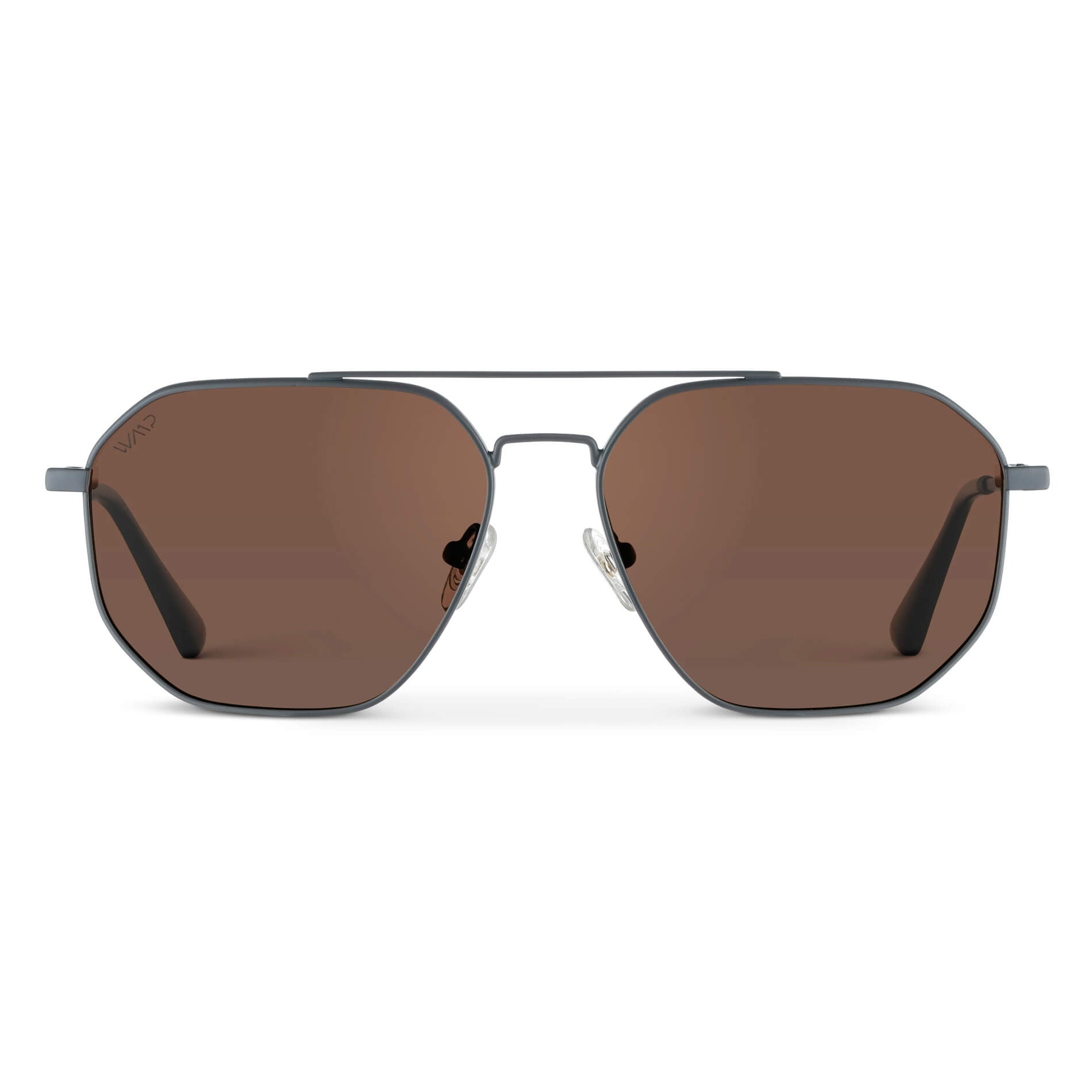 Matte Graphite / Brown Lens || Modern Double Bridge Aviator Sunglasses with Grey Frame and Brown Lenses