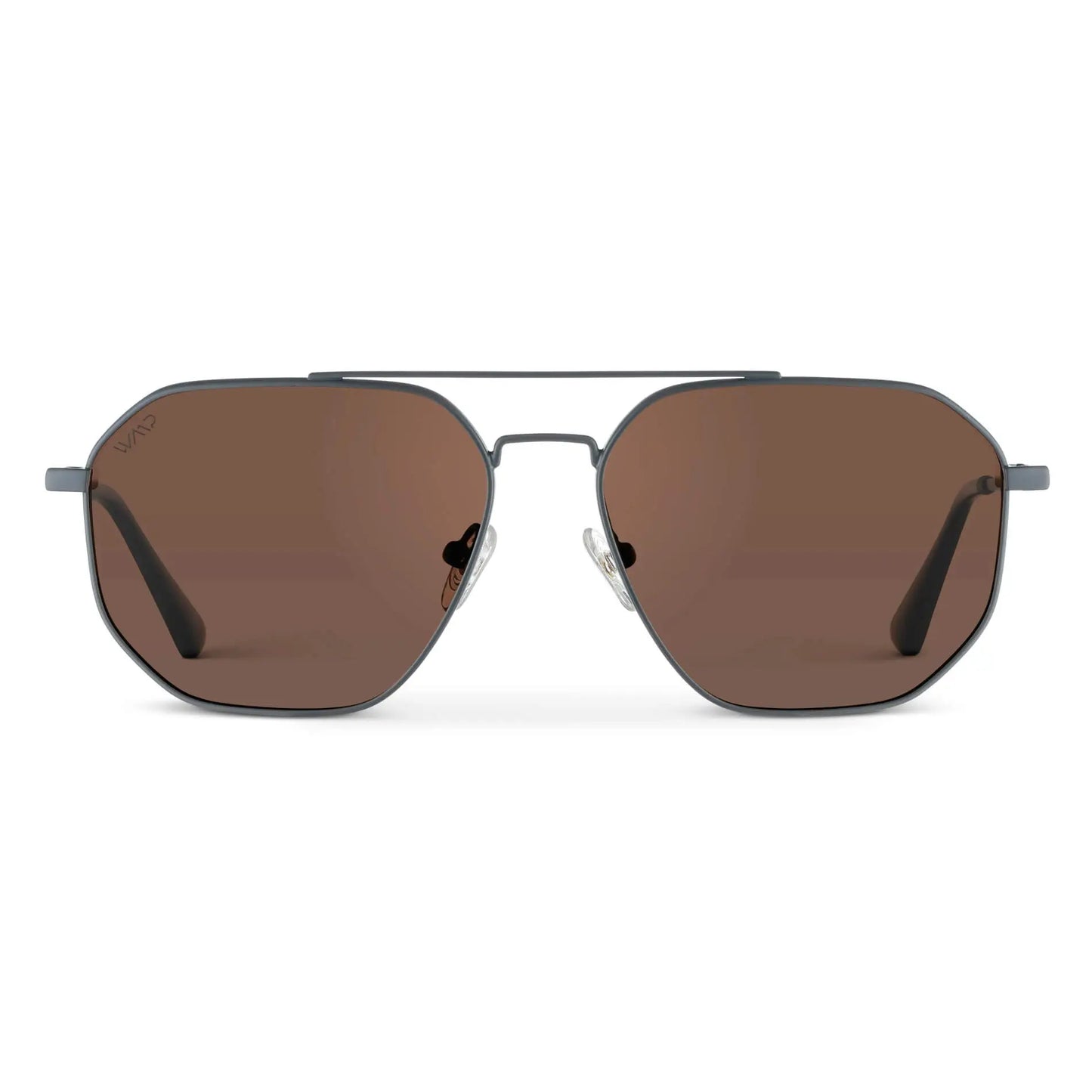 Matte Graphite / Brown Lens || Men's Modern Double Bridge Aviator Sunglasses with Grey Frame and Brown Polarized Lenses