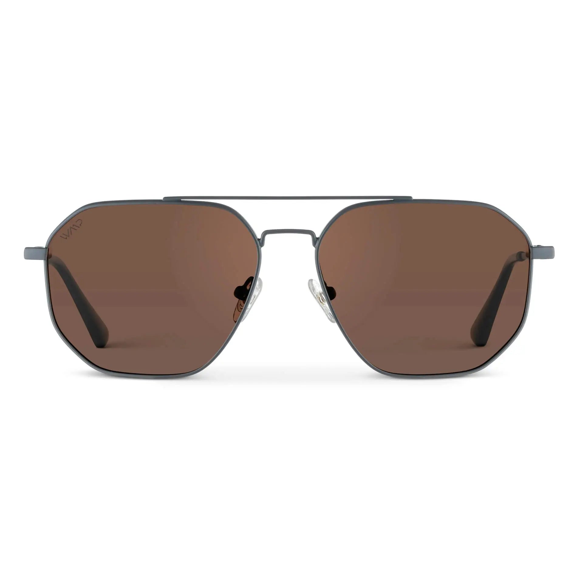 Matte Graphite / Brown Lens || Men's Modern Double Bridge Aviator Sunglasses with Grey Frame and Brown Polarized Lenses