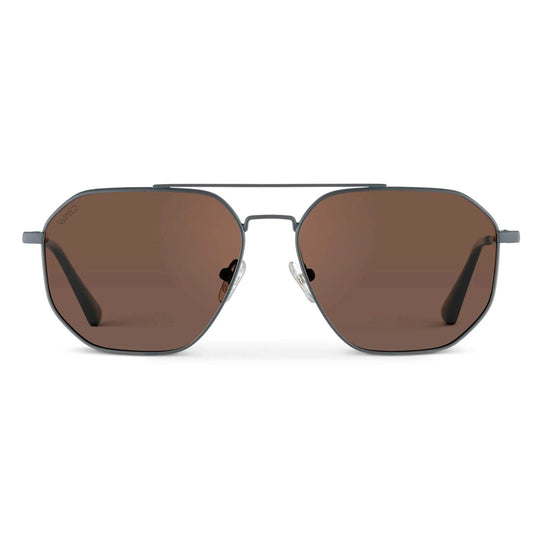 Matte Graphite / Brown Lens || Men's Modern Double Bridge Aviator Sunglasses with Grey Frame and Brown Polarized Lenses