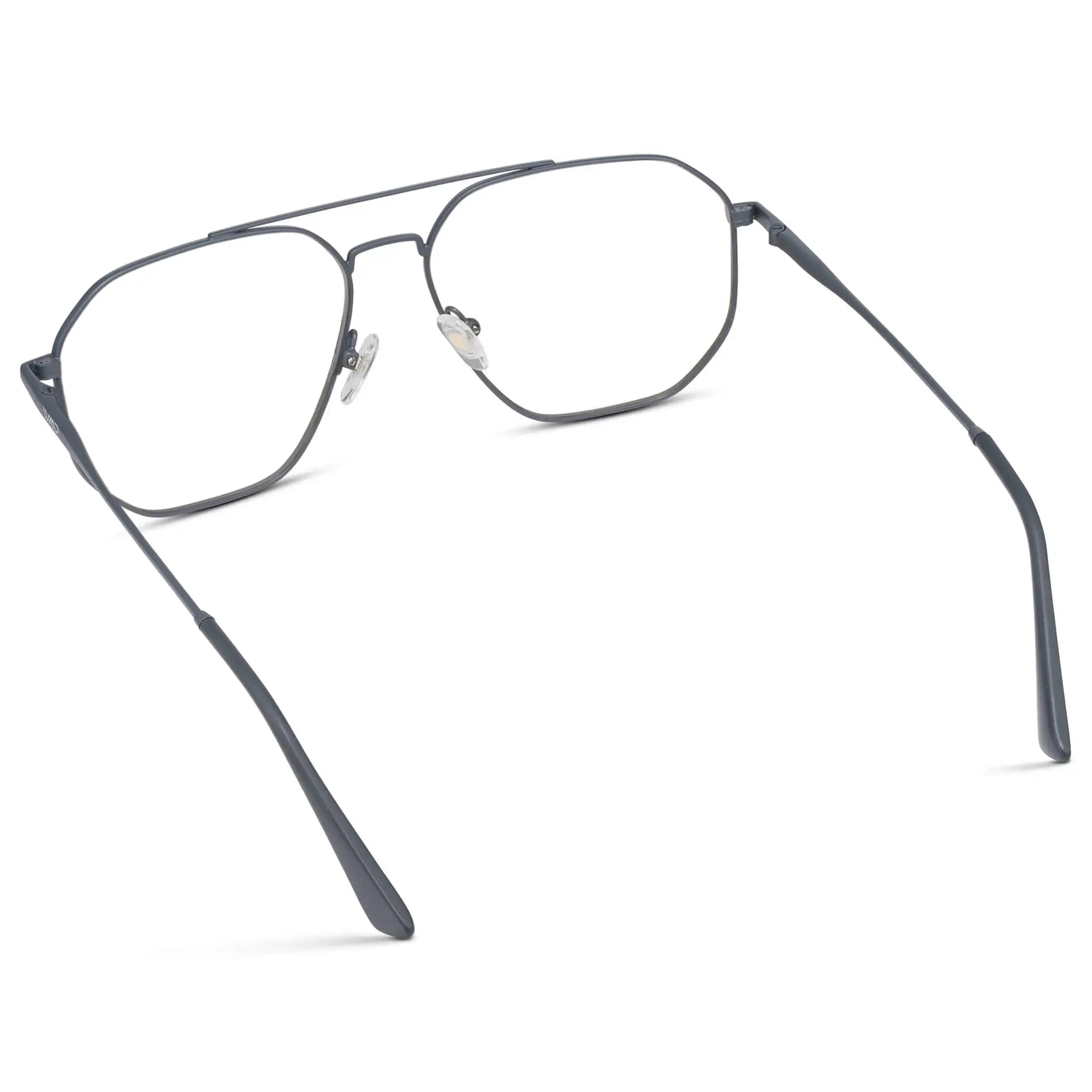 Matte Graphite || Back view of Men's Double Bridge Aviator Prescription Glasses with Matte Graphite Frames and Clear Lens on a white background