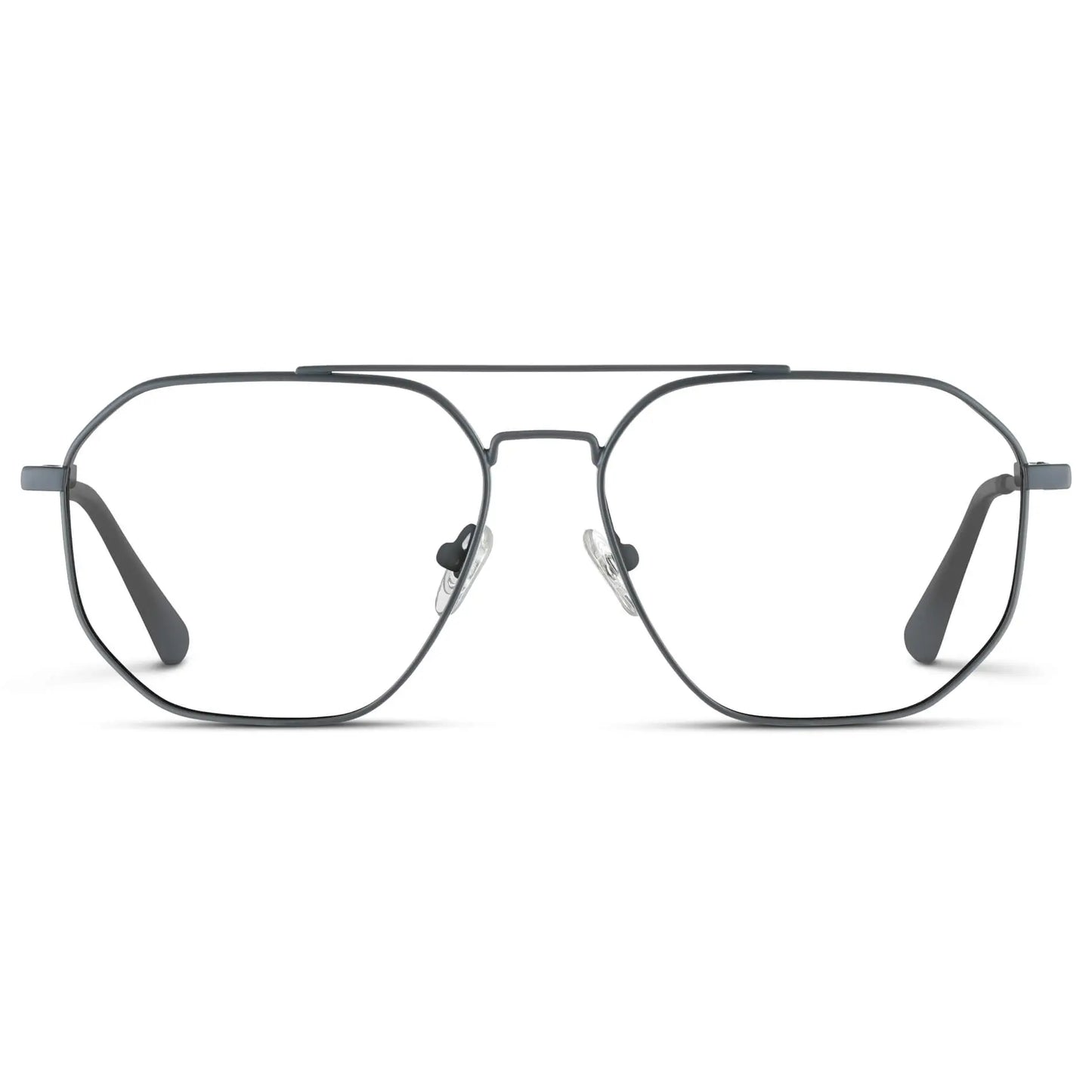 Matte Graphite || Men's Double Bridge Aviator Prescription Glasses with Matte Graphite Frames and Clear Lens on a white background