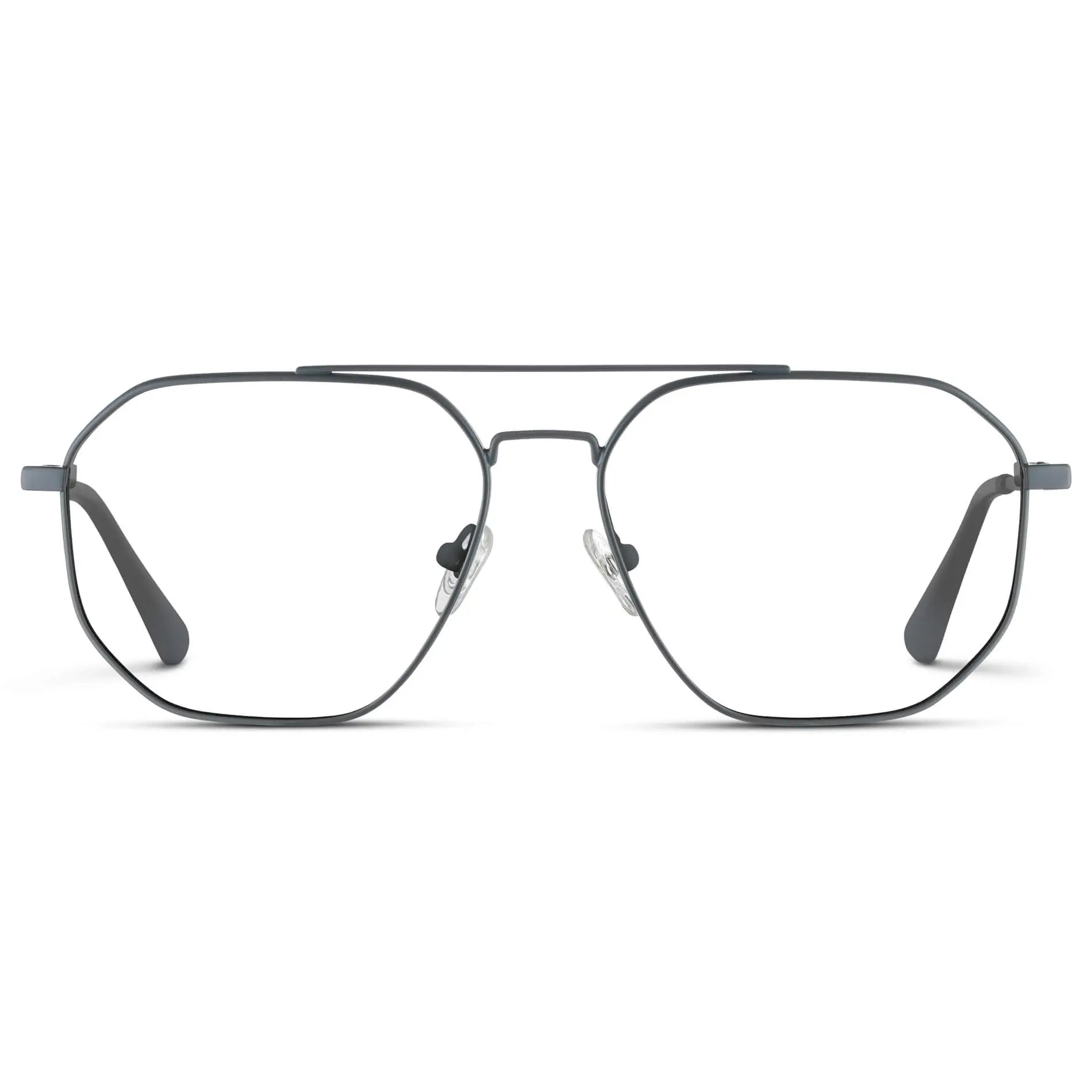 Matte Graphite || Men's Double Bridge Aviator Prescription Glasses with Matte Graphite Frames and Clear Lens on a white background