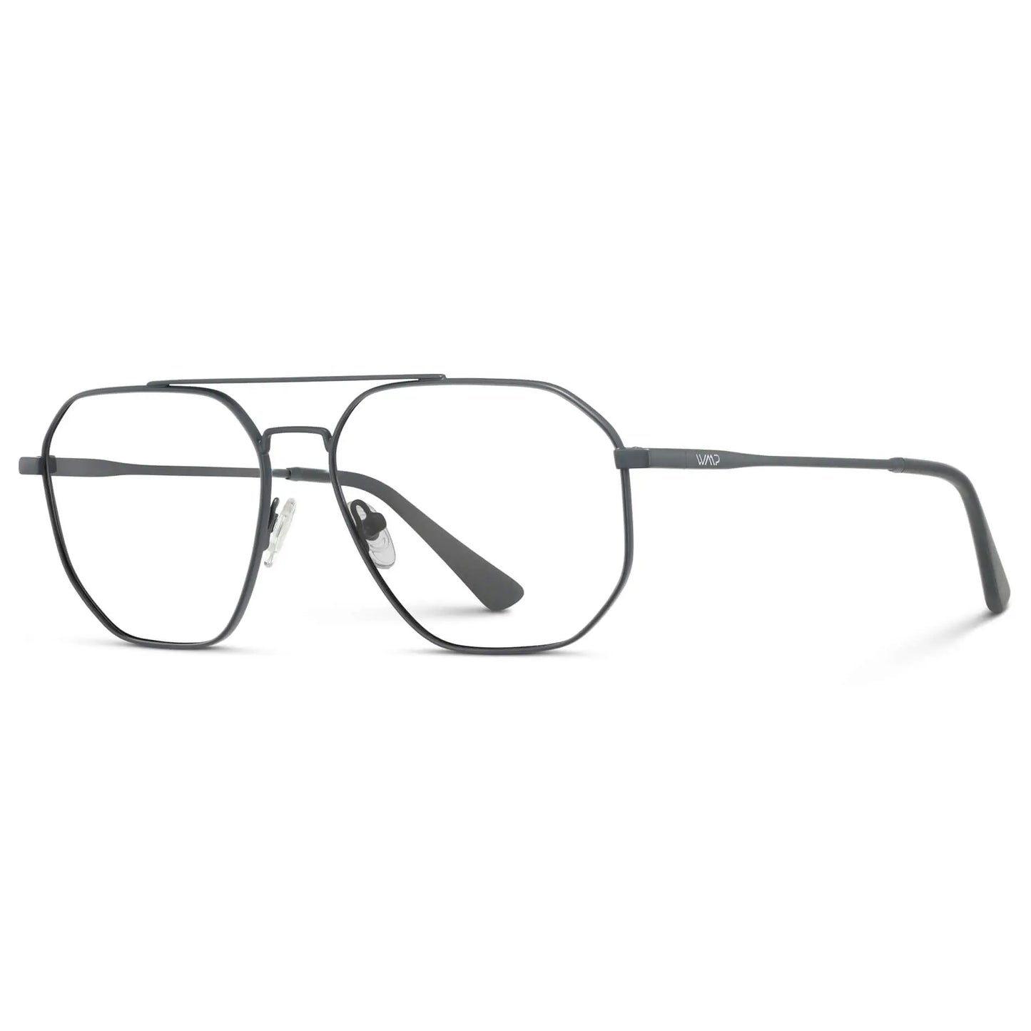Matte Graphite || Side view of Men's Double Bridge Aviator Prescription Glasses with Matte Graphite Frames and Clear Lens on a white background