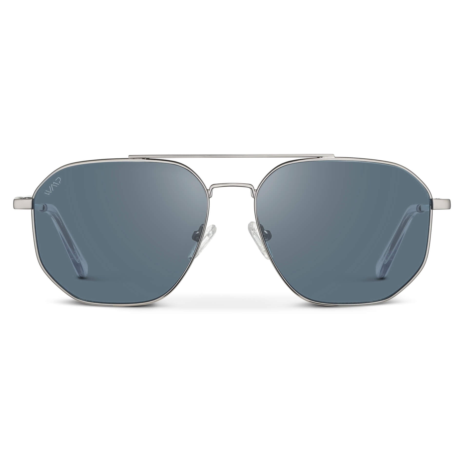 Silver / Slate Blue Lens || Modern Double Bridge Aviator Sunglasses with Silver Frame and Blue Lenses