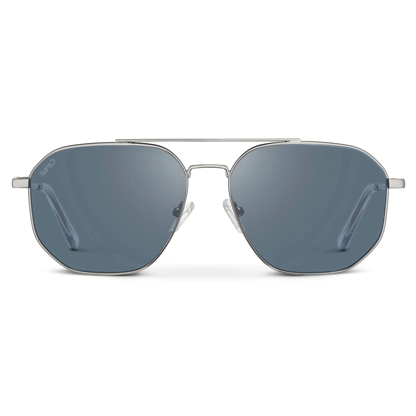 Silver / Slate Blue Lens || Men's Modern Double Bridge Aviator Sunglasses with Silver Frame and Blue Polarized Lenses