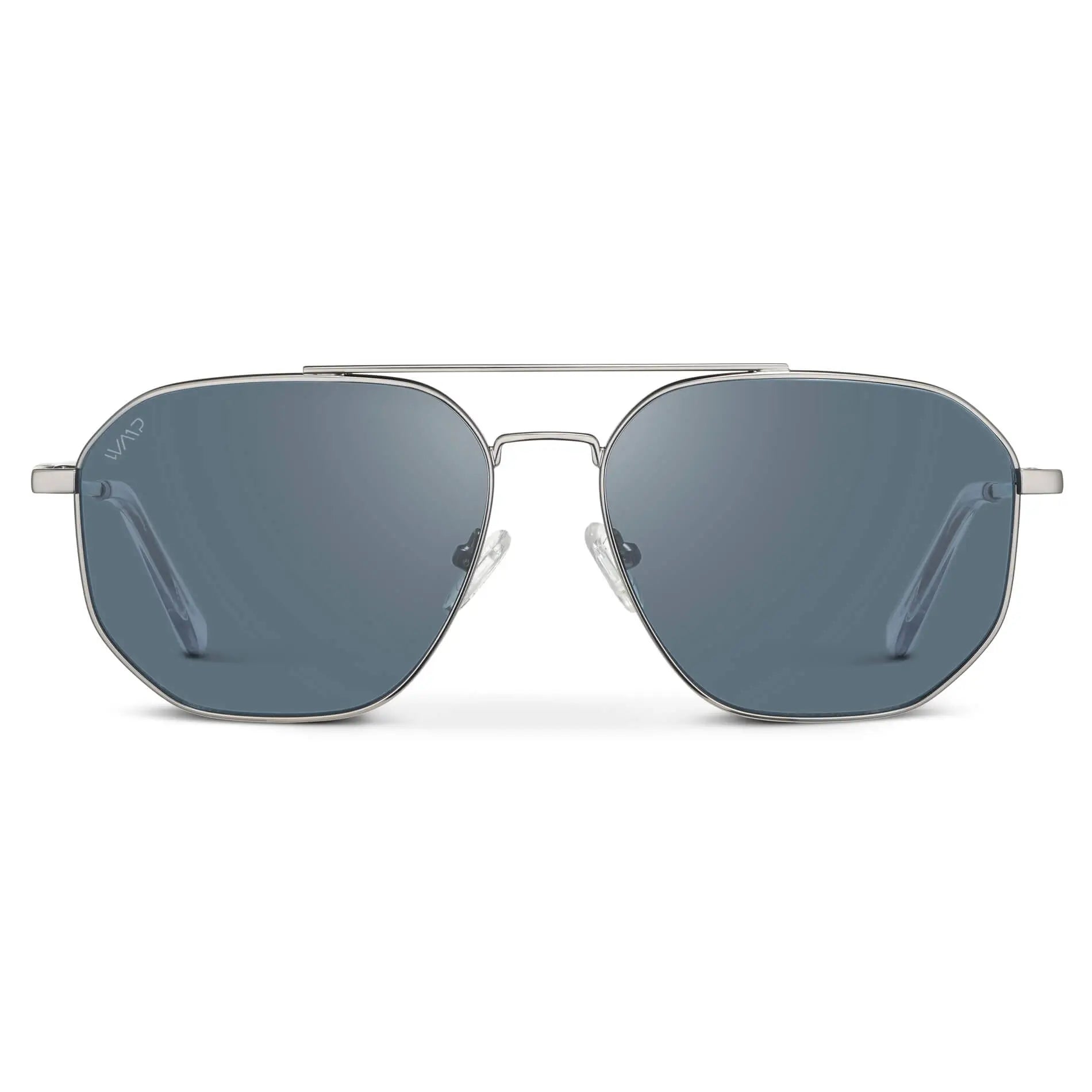 Silver / Slate Blue Lens || Men's Modern Double Bridge Aviator Sunglasses with Silver Frame and Blue Polarized Lenses