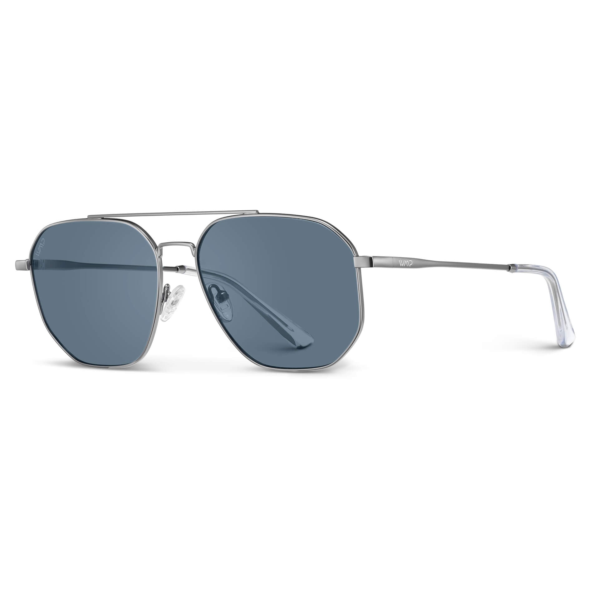 Silver / Slate Blue Lens || Modern Double Bridge Aviator Sunglasses with Silver Frame and Blue Lenses