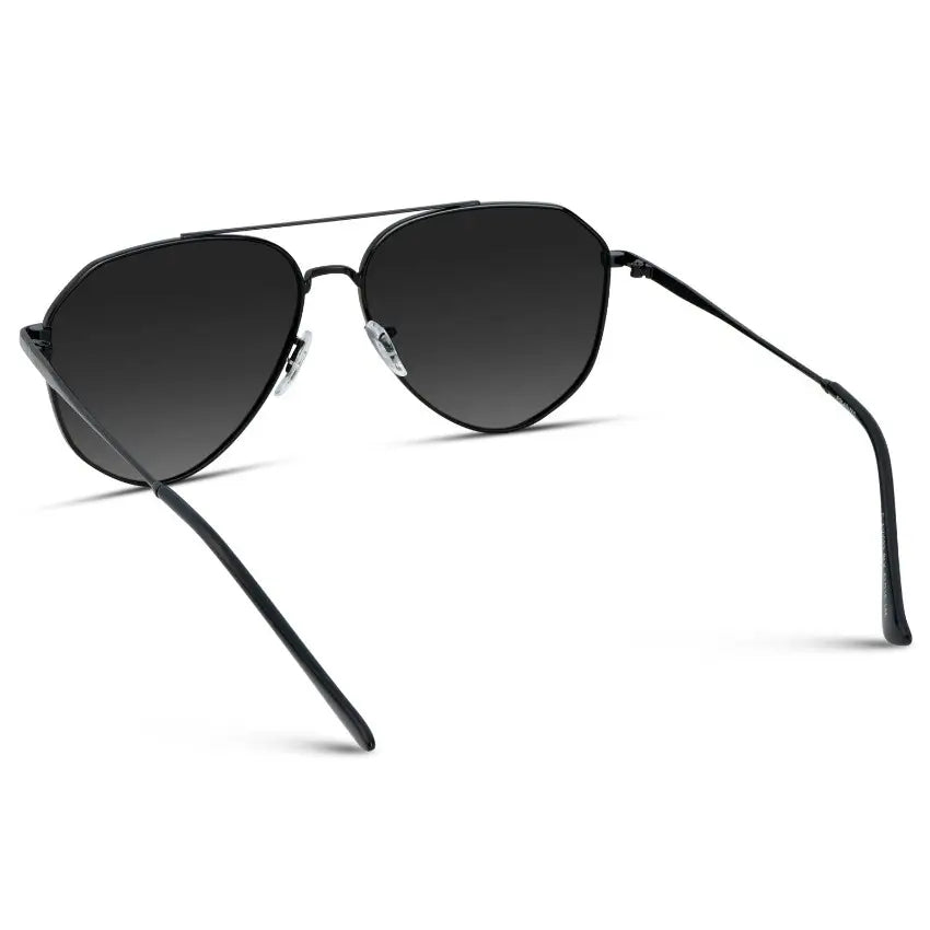 Black Frame / Black Lens || Full Black Modern Polarized Aviator Sunglasses with Sturdy Metal Frame and Comfortable Screw-less Nose Pads