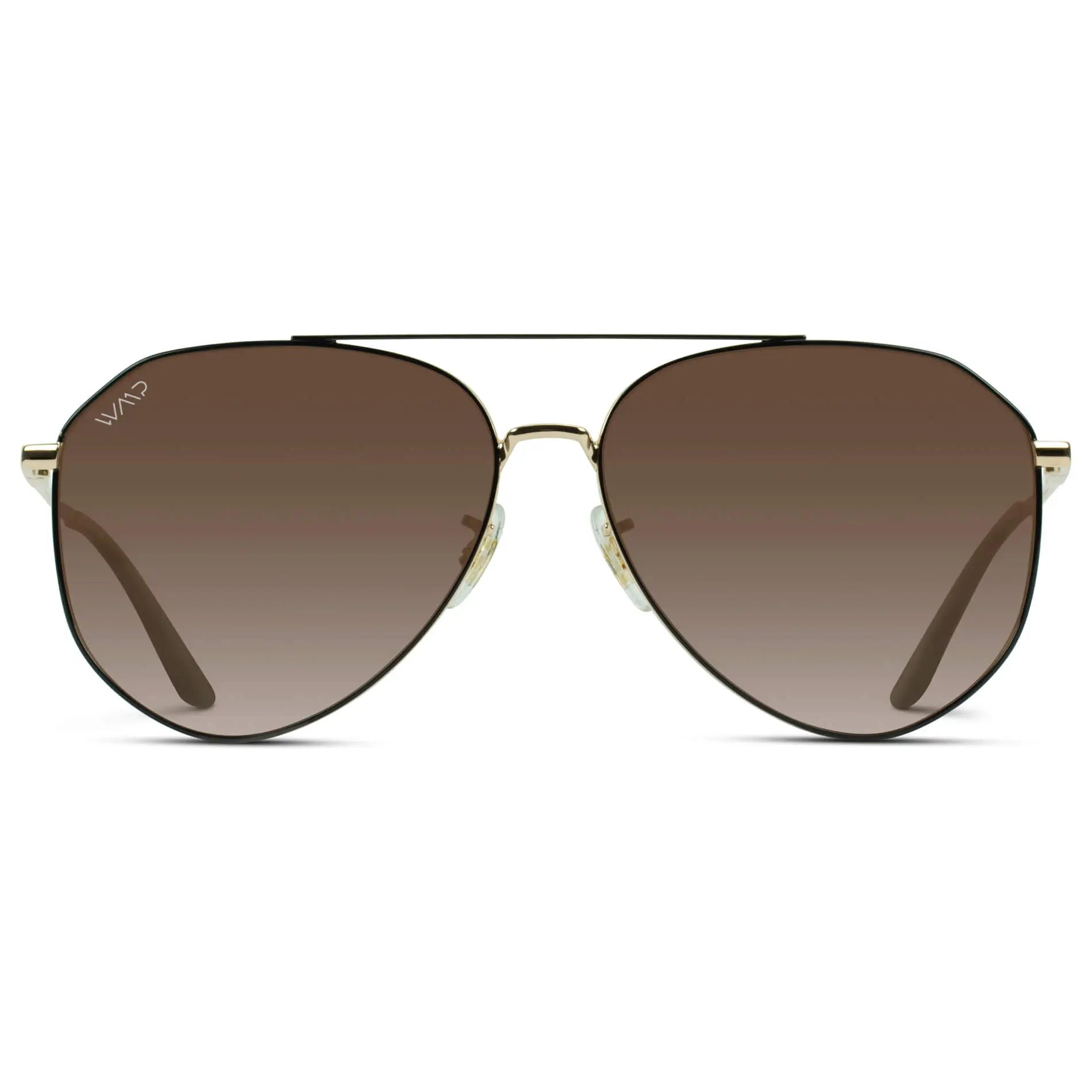 Black-Gold Frame / Brown Gradient Lens || Modern Polarized Aviator Sunglasses Brown Gradient Lens Black-Gold Frame and Comfortable Screw-less Nose Pads
