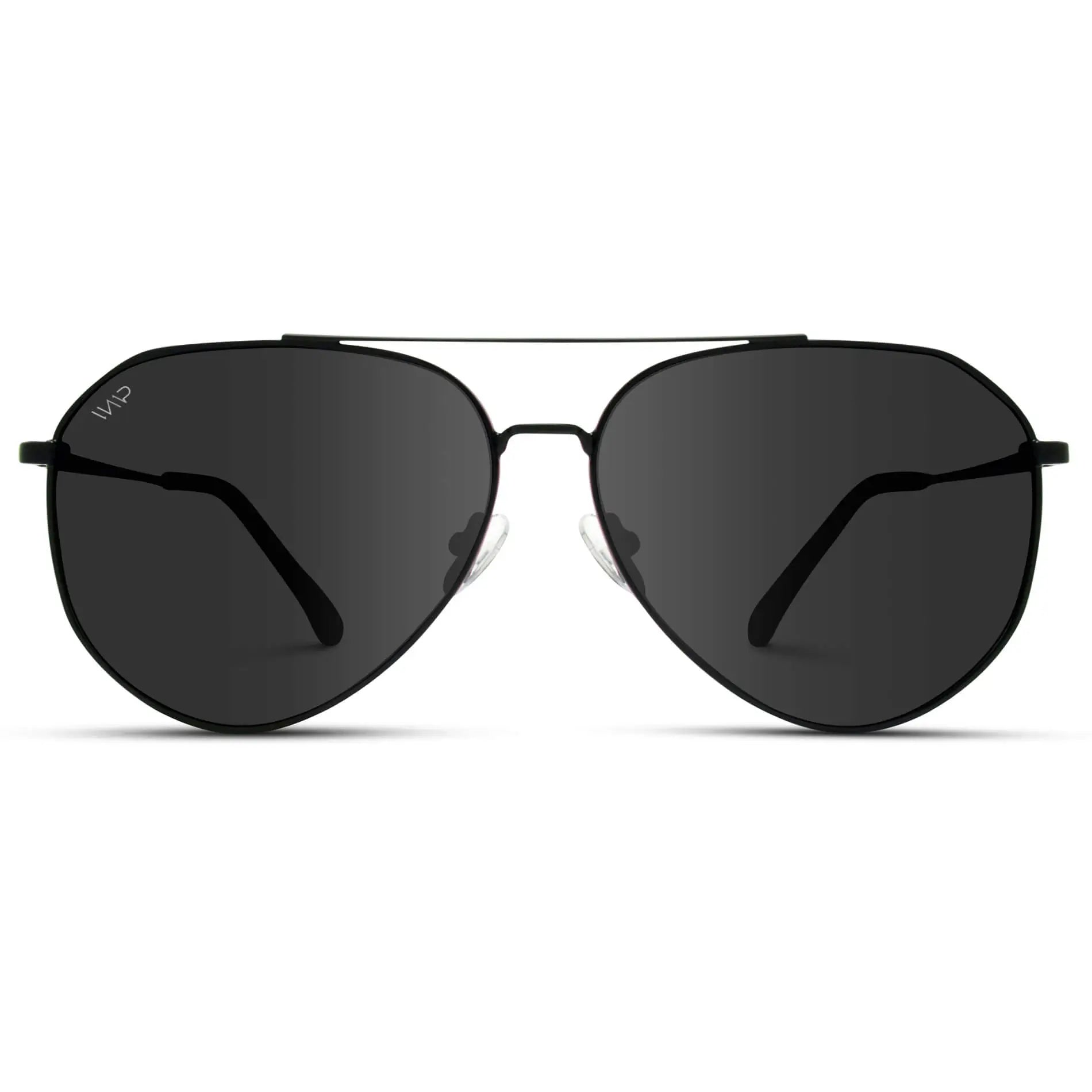 Black Frame / Black Lens || Full Black Modern Polarized Aviator Sunglasses with Sturdy Metal Frame and Comfortable Screw-less Nose Pads