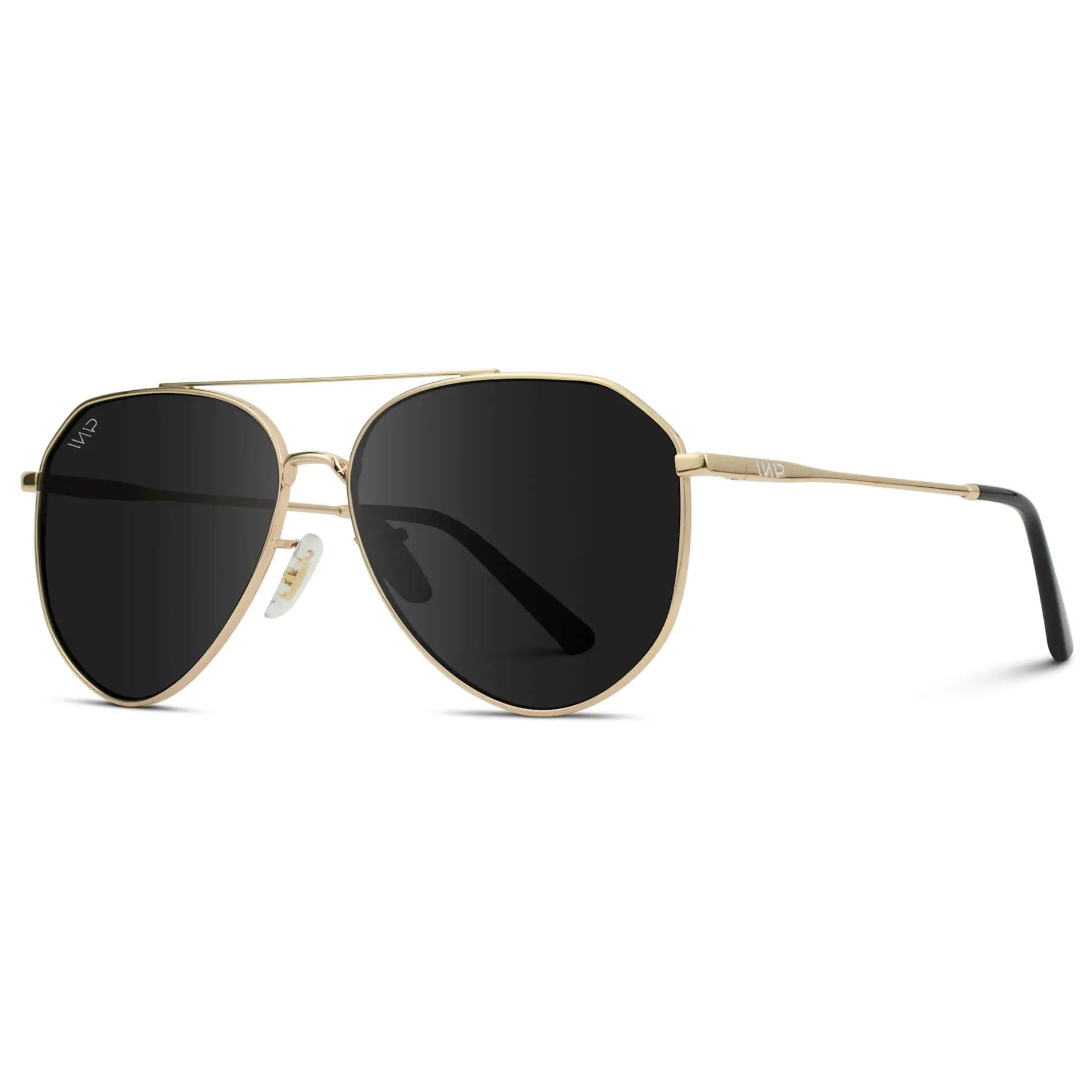 Gold Frame / Black Lens || Modern Polarized Aviator Sunglasses Black Lens Gold Frame and Comfortable Screw-less Nose Pads