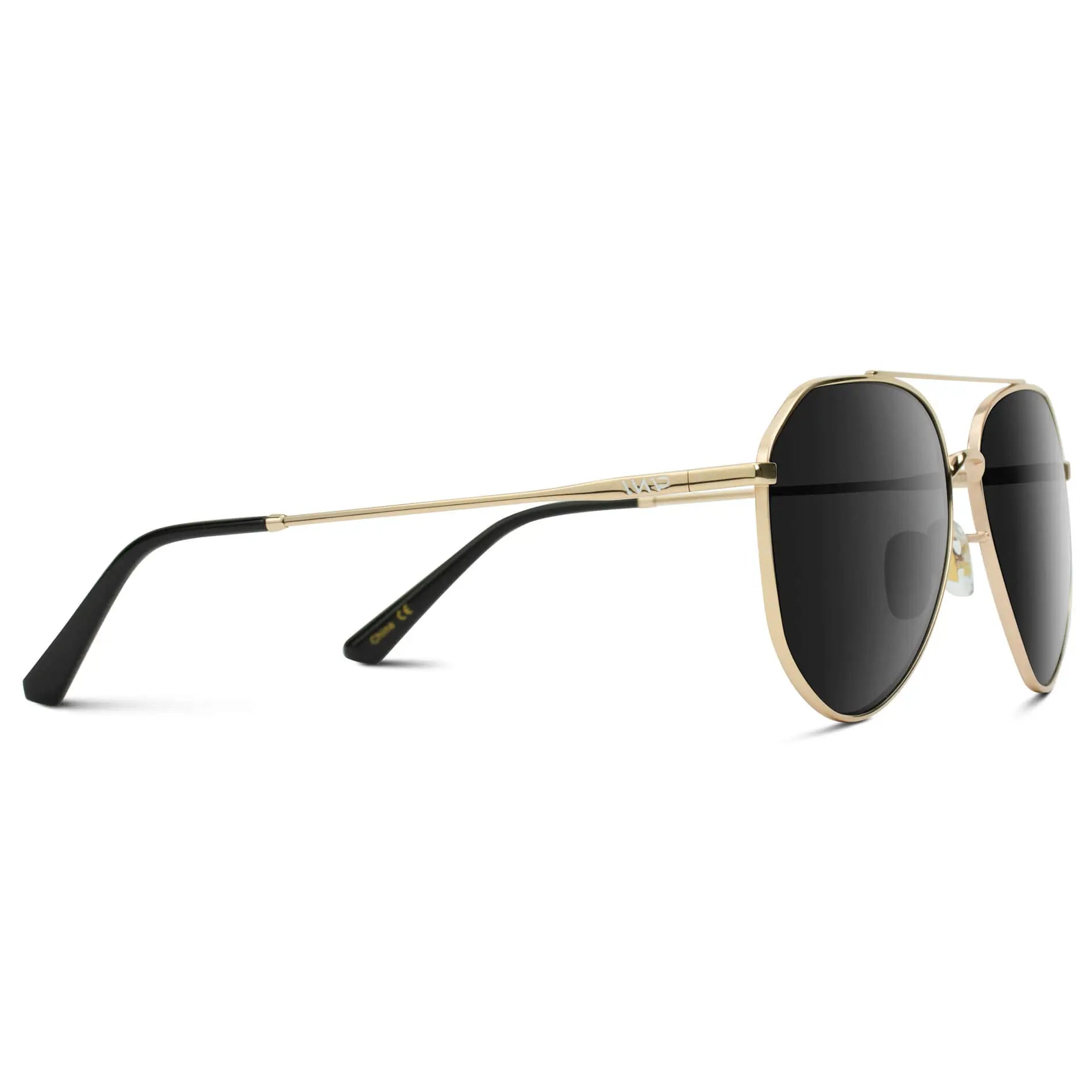 Gold Frame / Black Lens || Modern Polarized Aviator Sunglasses Black Lens Gold Frame and Comfortable Screw-less Nose Pads
