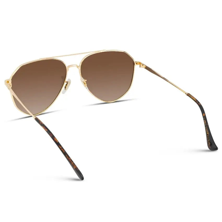 Gold Frame/Brown Lens || Modern Polarized Aviator Sunglasses Brown Lens Gold Frame and Comfortable Screw-less Nose Pads
