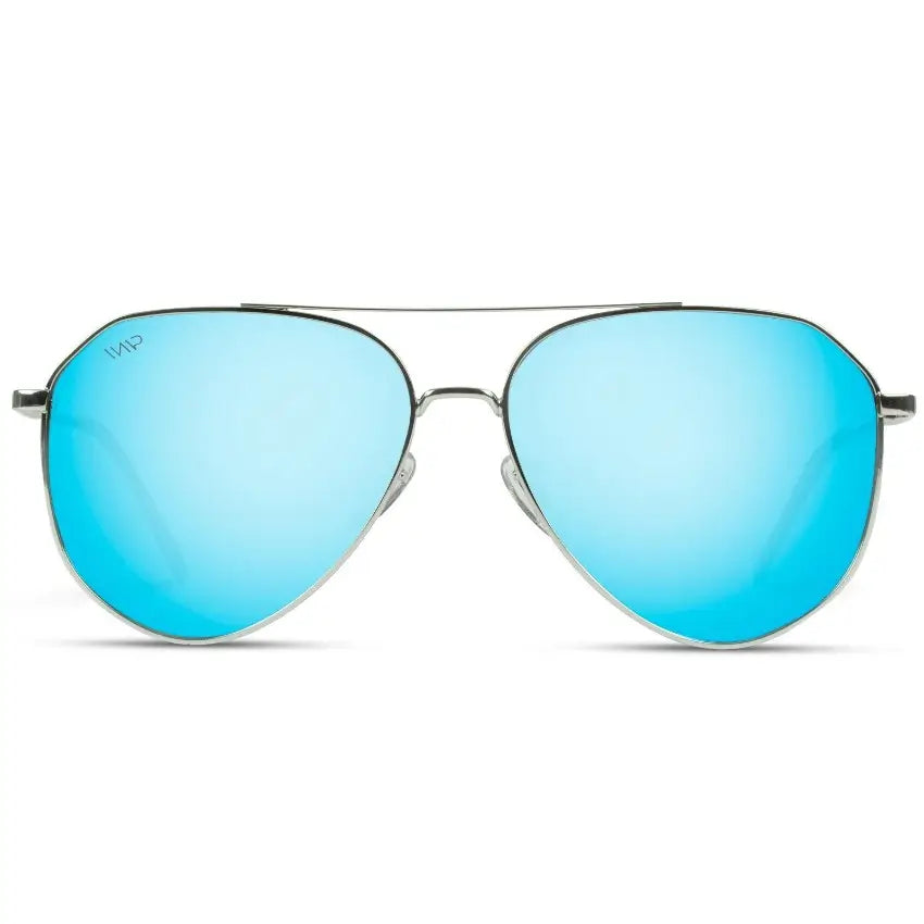Silver Frame / Mirror Blue Lens || Modern Polarized Aviator Sunglasses Ocean Blue Mirror Lens and Silver Glossy Frame