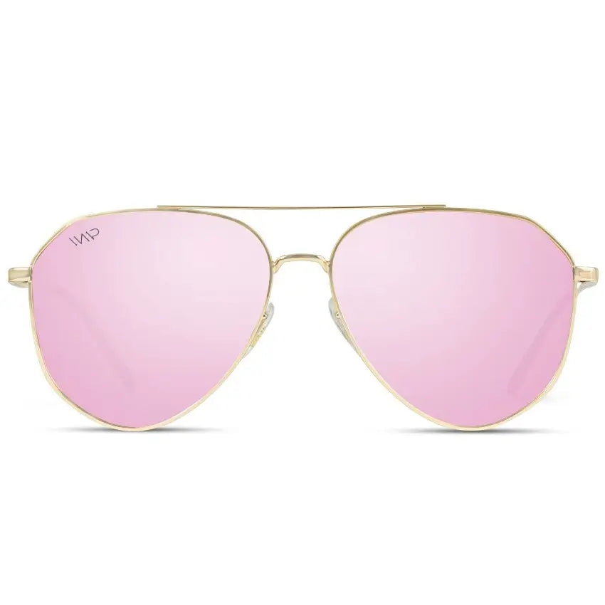 Gold Frame / Mirror Pink || Modern Polarized Aviator Sunglasses Pink Lens Gold Frame and Comfortable Screw-less Nose Pads